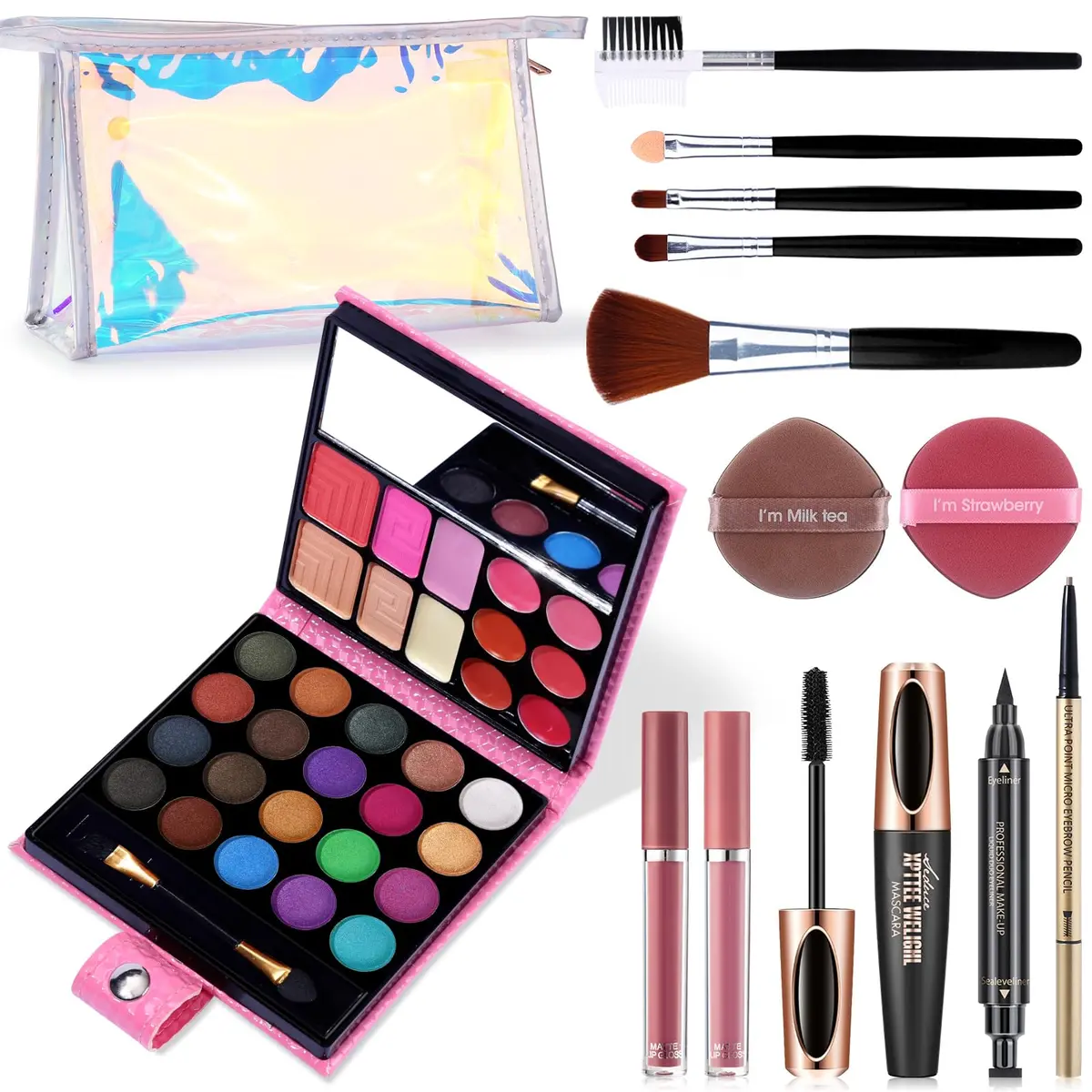 QiBest Makeup Set for Women Full Kit | 32 Colors Palette, 5pcs Brushes, Mascara & Eyeliner, Lipsticks, Cosmetic Bag - main product image