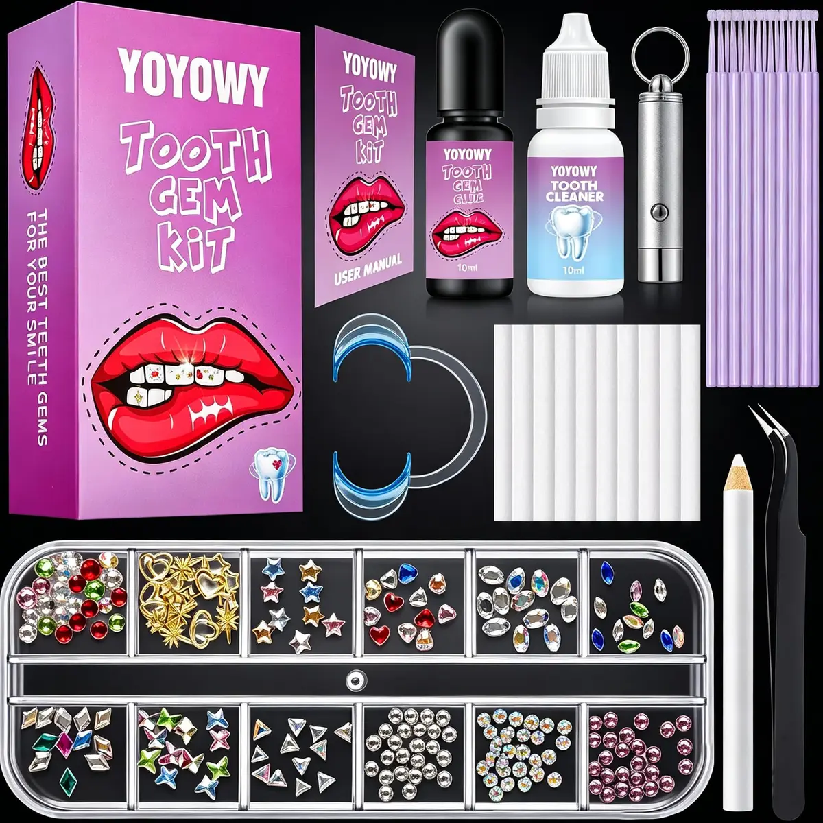 YOYOWY Tooth Gem Kit,Teeth Jewelry Kit with Glue and Light,Teeth Gems Kit for Teeth,Professional DIY Tooth Gem Kit,Crystal Smile Gems - main product image