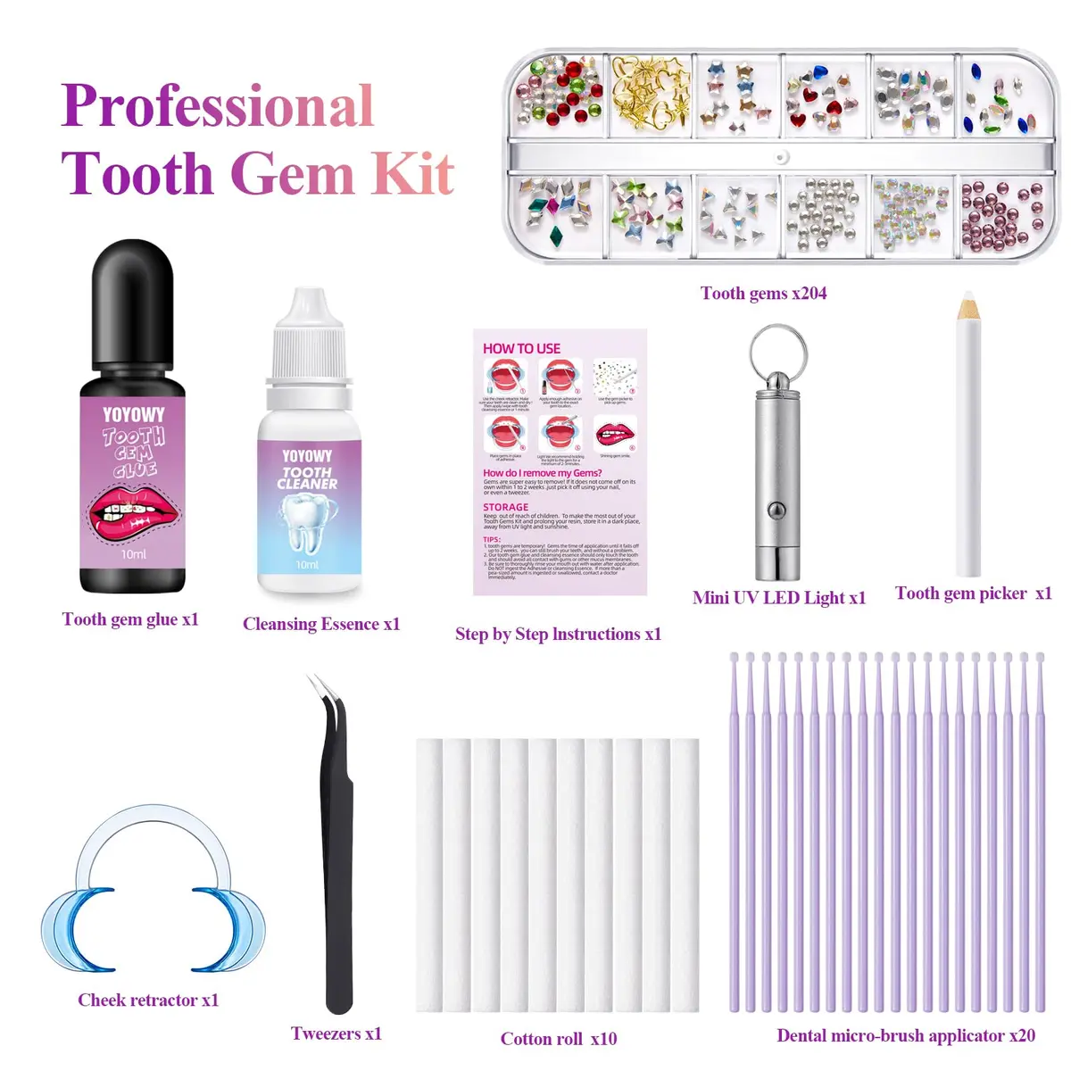 YOYOWY Tooth Gem Kit,Teeth Jewelry Kit with Glue and Light,Teeth Gems Kit for Teeth,Professional DIY Tooth Gem Kit,Crystal Smile Gems - view 2