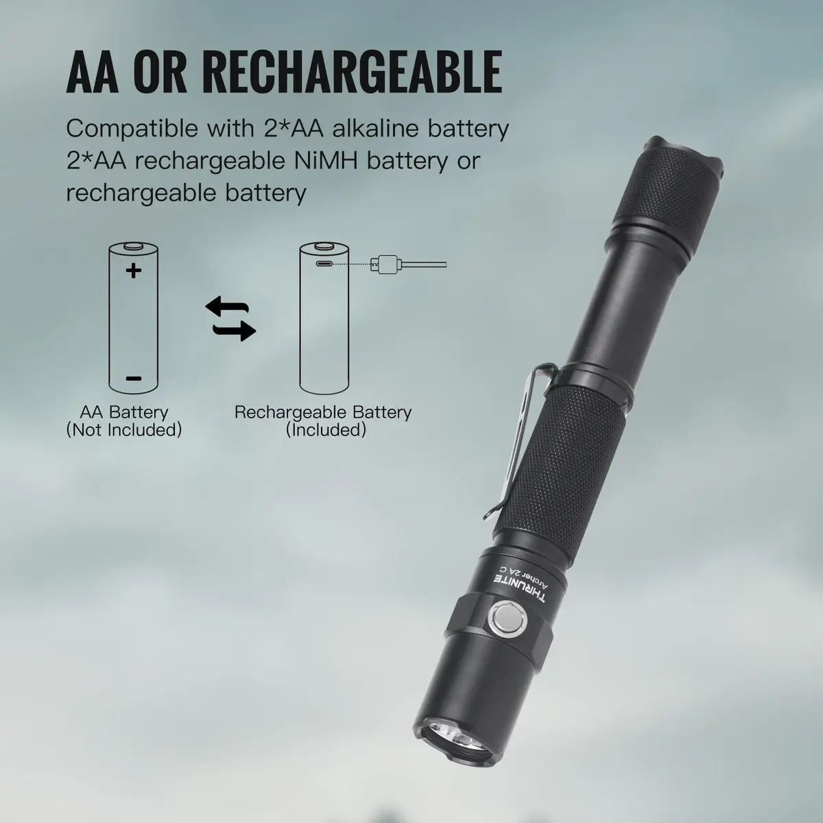 ThruNite Archer 2A C LED Rechargeable Flashlight 1018 Lumens | Waterproof, USB-C, Dual Switch - view 3