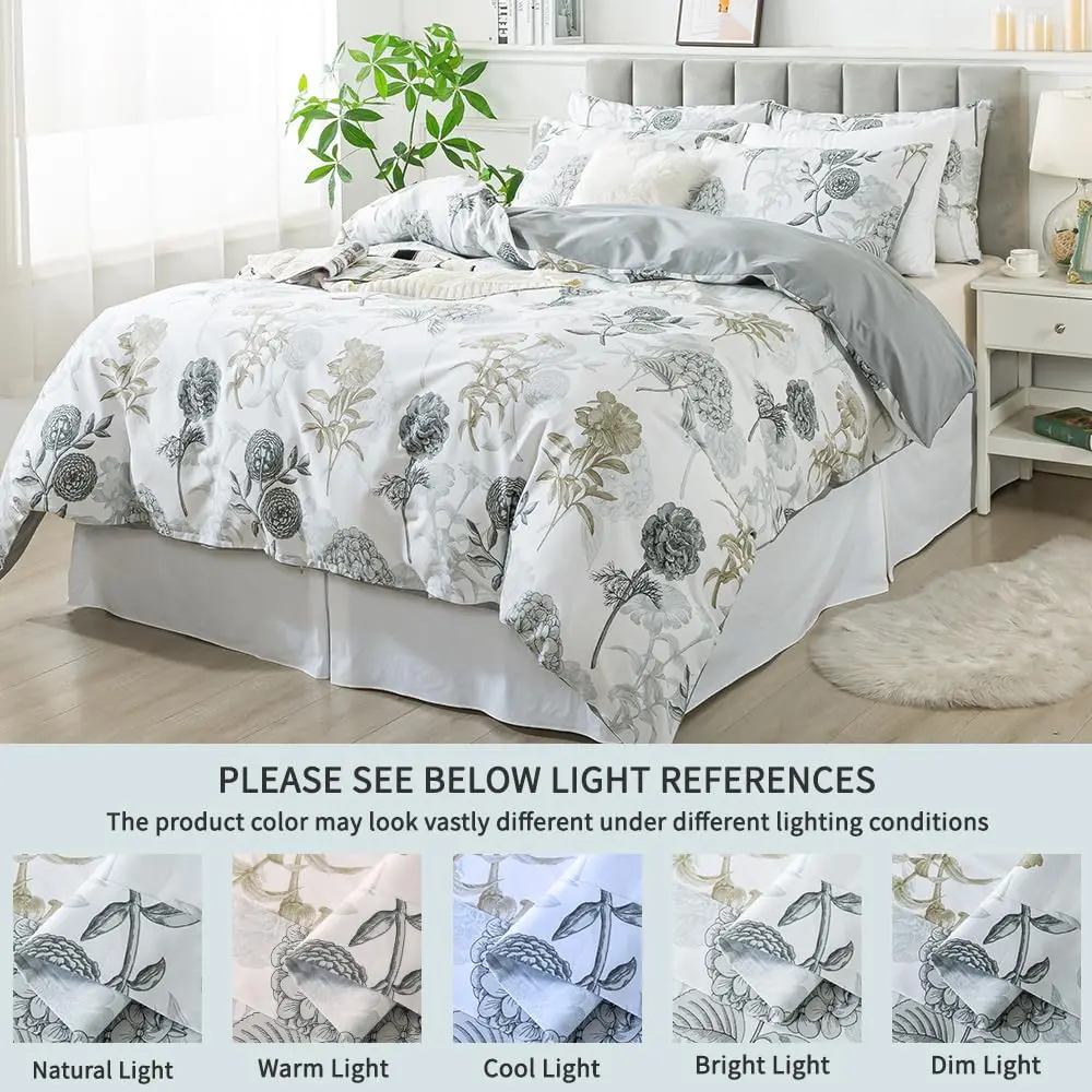 FADFAY Floral Duvet Cover Sets Twin Size 100% Cotton Ink Grey | Vintage Flower Patterned Comforter Cover for All Seasons - view 5