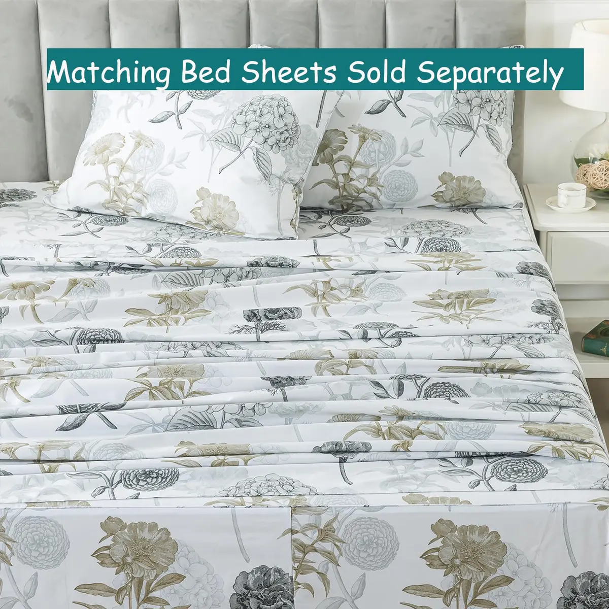FADFAY Floral Duvet Cover Sets Twin Size 100% Cotton Ink Grey | Vintage Flower Patterned Comforter Cover for All Seasons - view 6