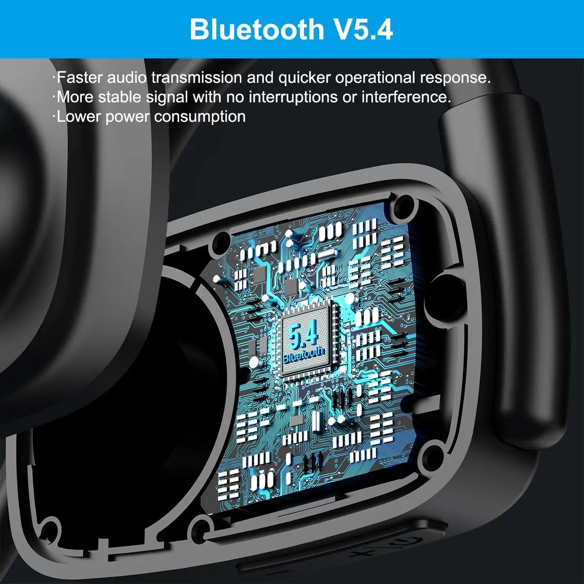 SproutingSound Open Ear Bluetooth Headphones Black | Noise Cancelling Mic, 12H Play - view 5