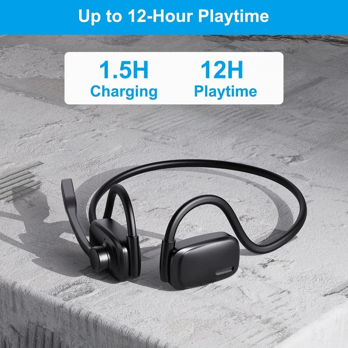 SproutingSound Open Ear Bluetooth Headphones Black | Noise Cancelling Mic, 12H Play - view 6