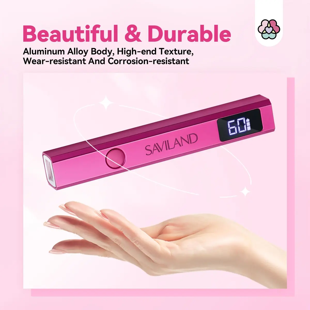 SAVILAND Mini Handheld UV LED Nail Lamp 12W Bright Pink | Fast Gel Curing with 5x Magnifying Lens - view 7