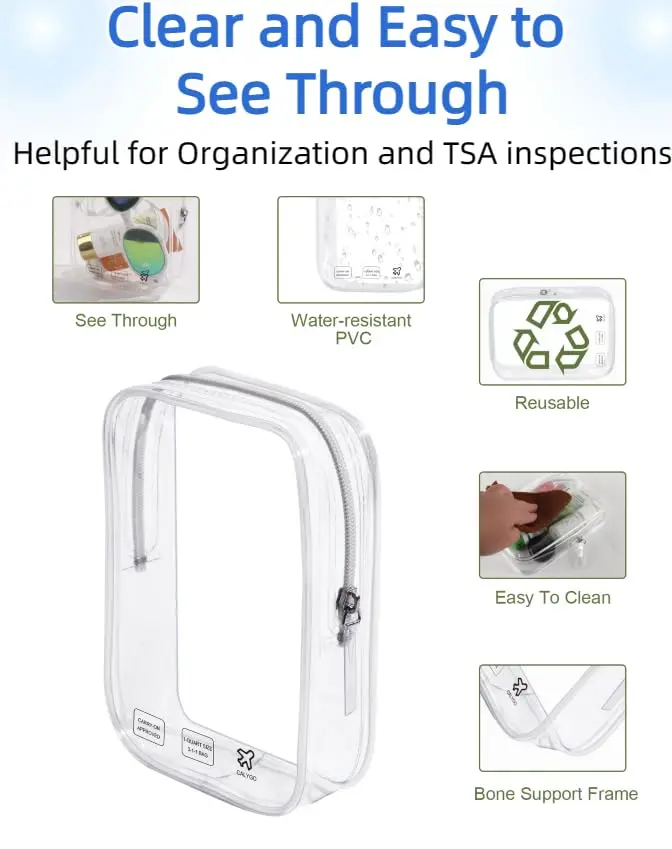 CALYGO 5-Pack TSA Approved Toiletry Bags 1 Quart (156 ml) | Clear Travel Pouch for Liquids & Makeup - view 3