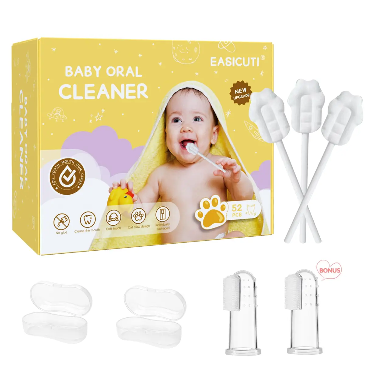 EASICUTI Baby Tongue Cleaner 52PCS | Infant Oral Hygiene & Teething Massage - main product image