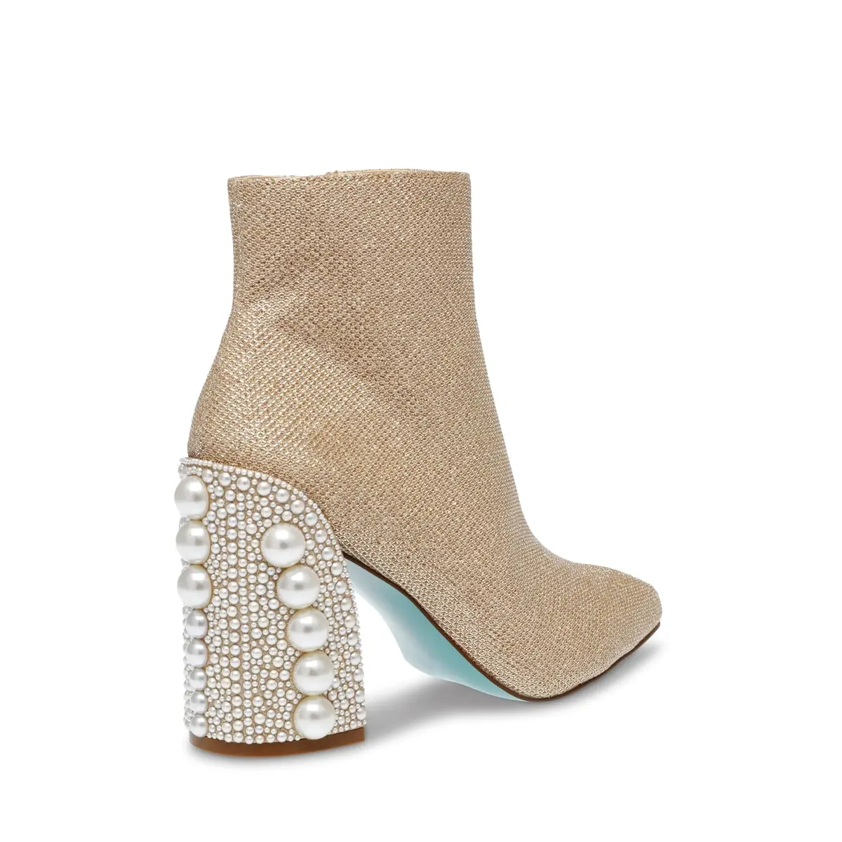 Betsey Johnson Kasey Fashion Boot, Gold, 6.5 | Pearl Encrusted Heel & Ankle-High Style - view 6