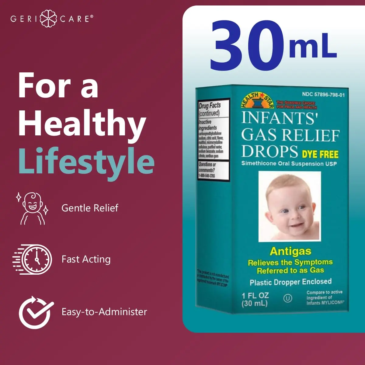 GeriCare Infants’ Gas Relief Drops Simethicone 20mg | Safe & Gentle Relief for Babies in India - view 3