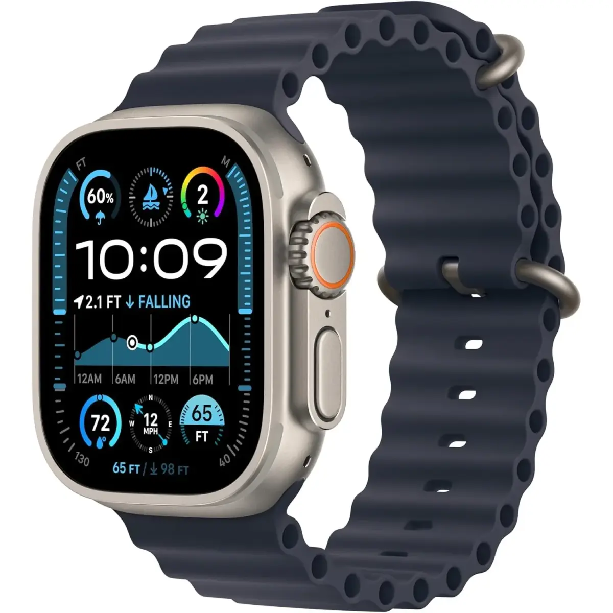 Apple Watch Ultra 2 [GPS + Cellular, 49mm] Titanium Case Blue Ocean Band | Rugged, Capable, Endurance Ready - main product image