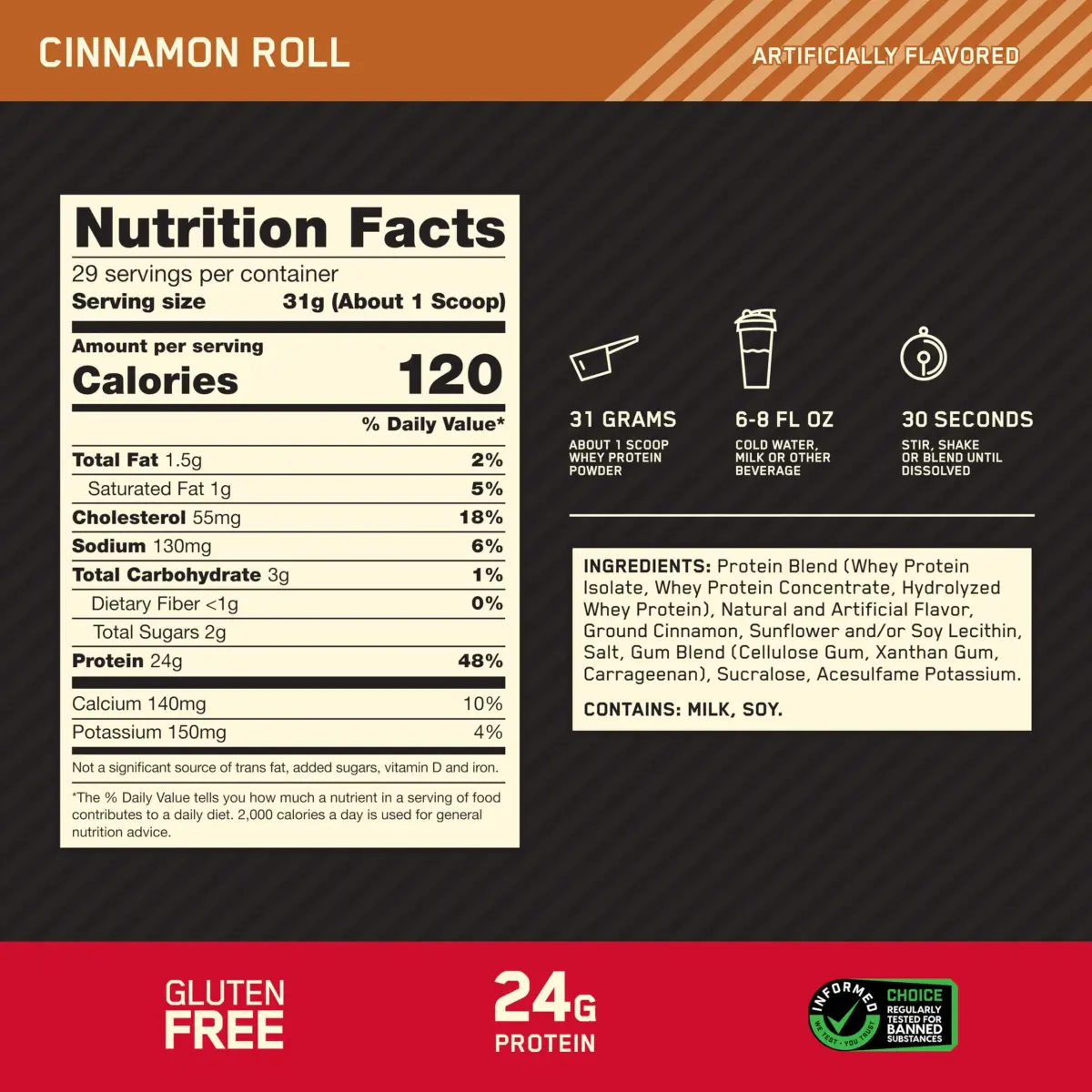 Optimum Nutrition Gold Standard 100% Whey Protein Powder, Cinnamon Roll Flavor, 2 lb (907g) | Authentic USA Import - view 3