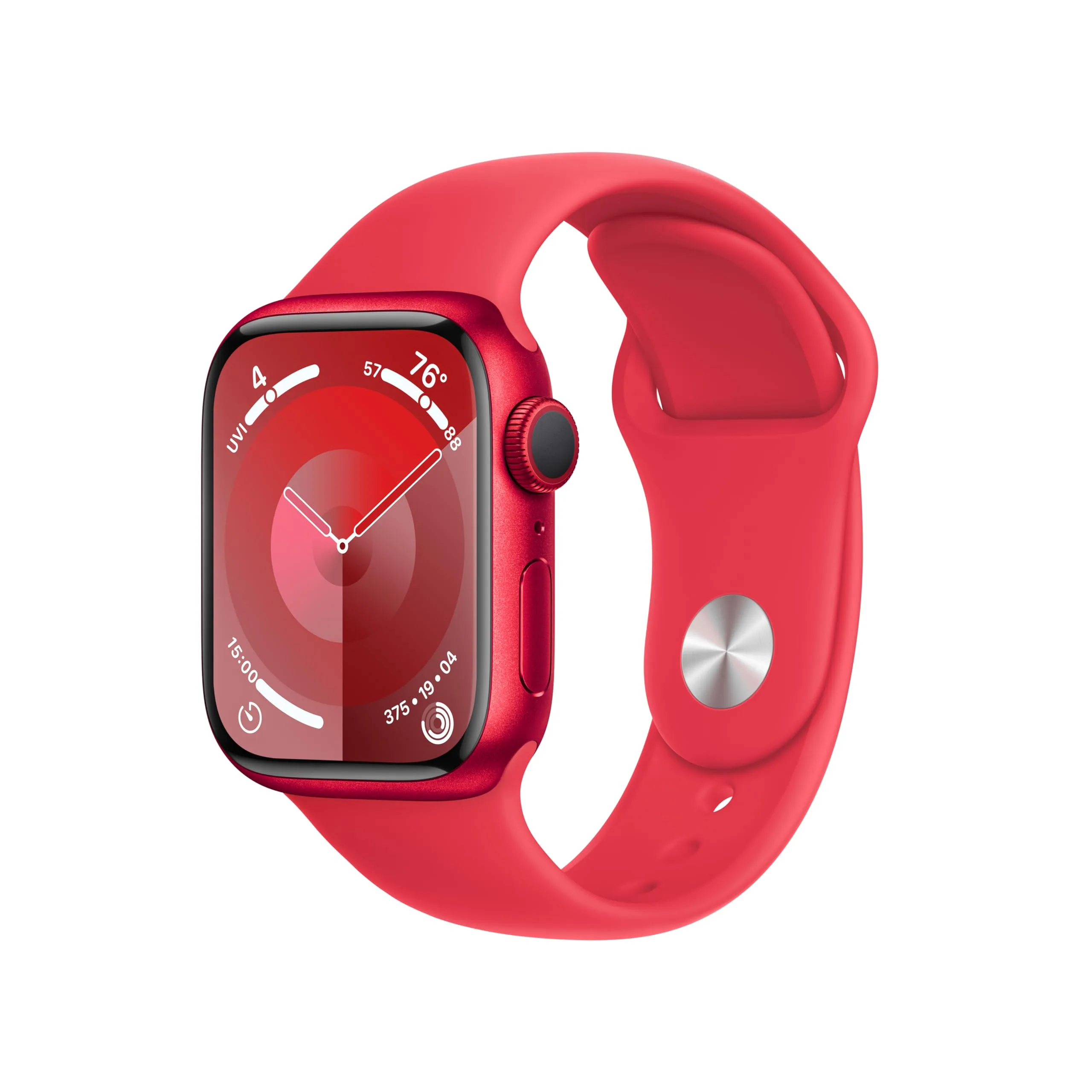 Apple Watch Series 9 [GPS, 41mm] Red Aluminum Case with Red Sport Band, M/L (Renewed) | S9 SiP Processor - main product image