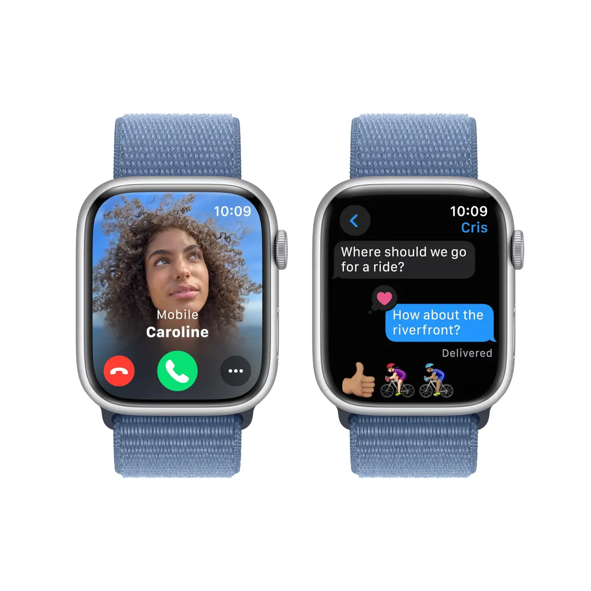 Apple Watch Series 9 [GPS, 45mm] Silver Aluminum Case with Winter Blue Sport Loop | Advanced Health & Fitness Companion - view 9