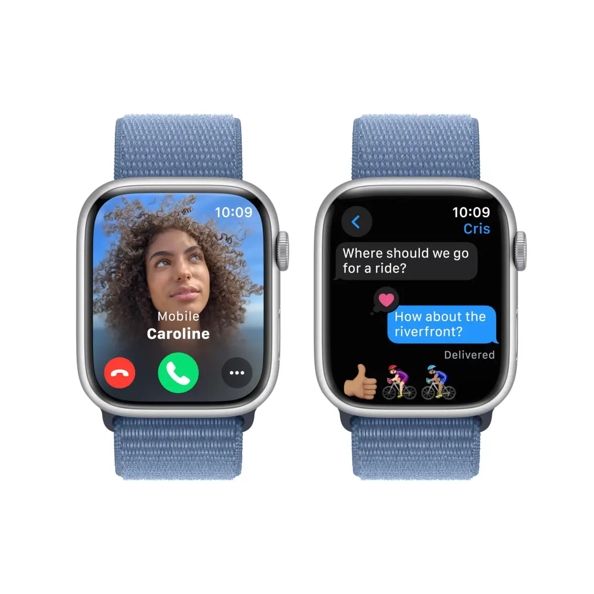 Apple Watch Series 9 [GPS, 45mm] Silver Aluminum Case with Winter Blue Sport Loop | Carbon Neutral Smartwatch - view 4