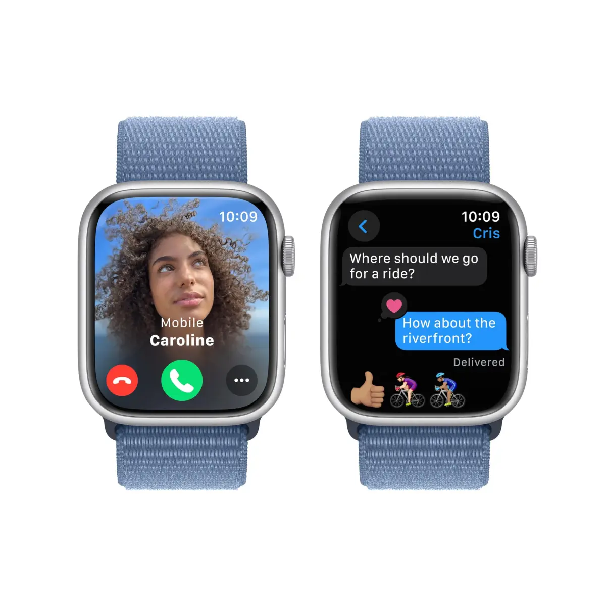 Apple Watch Series 9 [GPS, 45mm] Silver Aluminum Case with Winter Blue Sport Loop | Carbon Neutral Smartwatch - view 9