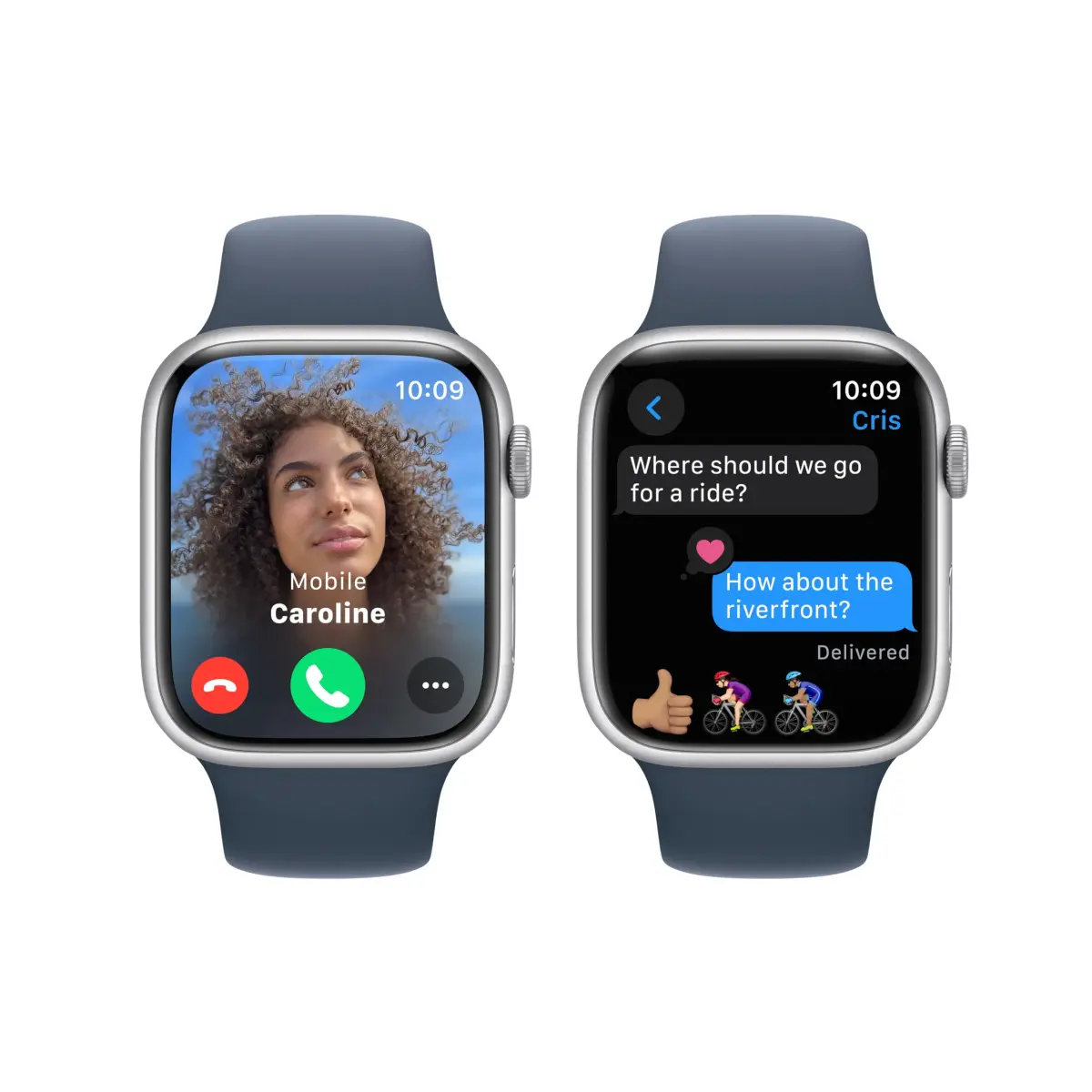 Apple Watch Series 9 GPS 45mm Silver Aluminum Storm Blue Sport Band S/M (Renewed) | Health, Safety & Activity Tracking - view 4
