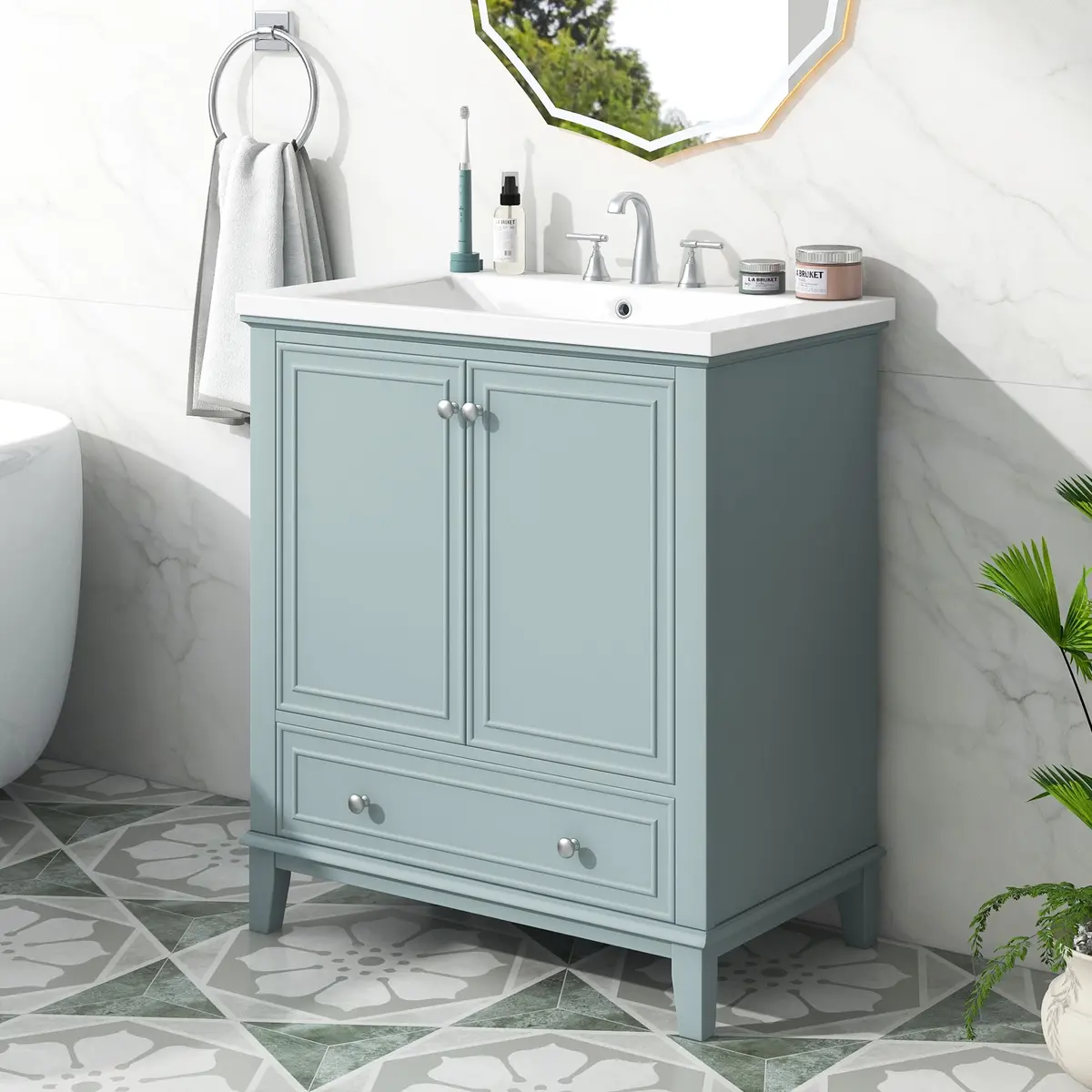 Acosure 30" Bathroom Vanity with Sink Combo, Doors & Drawer, Solid Wood, Green - main product image