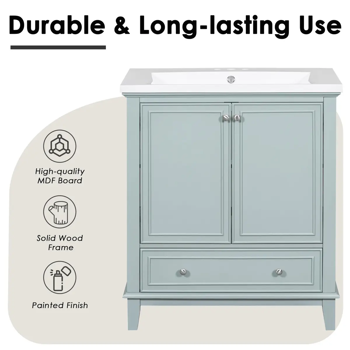 Acosure 30" Bathroom Vanity with Sink Combo, Doors & Drawer, Solid Wood, Green - view 7