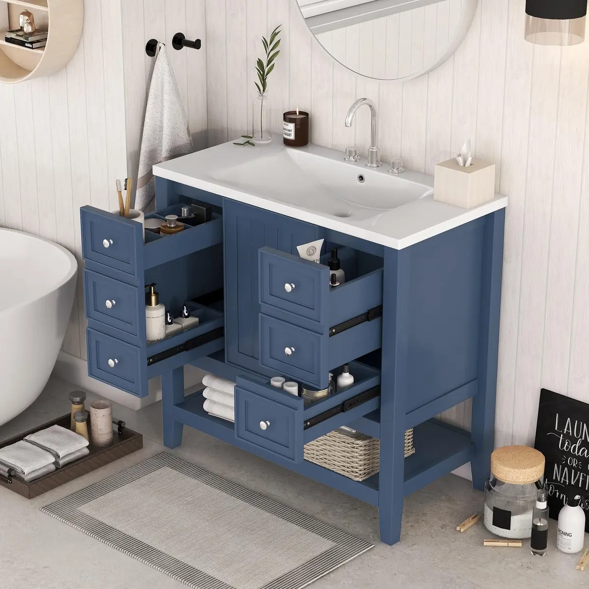 Acosure 36" Bathroom Vanity with Sink Combo | Modern Solid Wood Cabinet with Adjustable Shelf - view 2