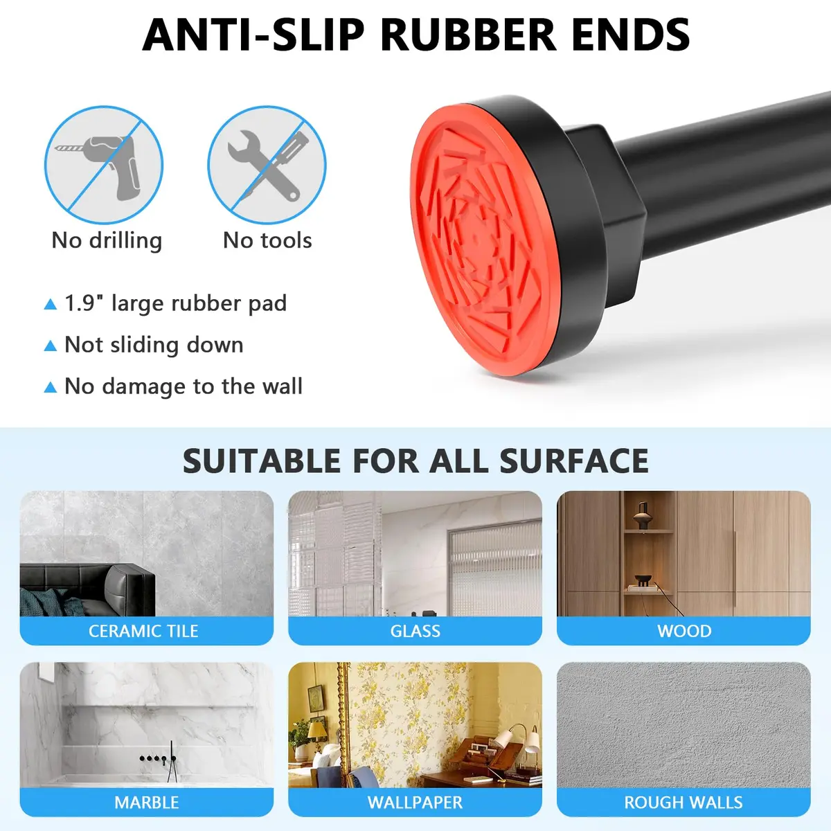 FOJELD Shower Curtain Rod 27-79 Inches | Adjustable Tension No Drilling, Rustproof, Heavy Duty (en_US) - view 3