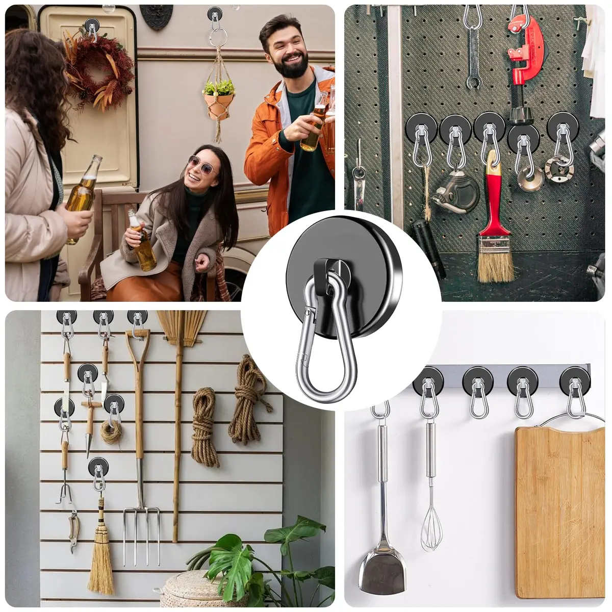 E BAVITE Heavy Duty Magnetic Hooks with Carabiner, 110 LBS Capacity, Black, 12 Pack | Industrial Grade Neodymium Magnets - view 6