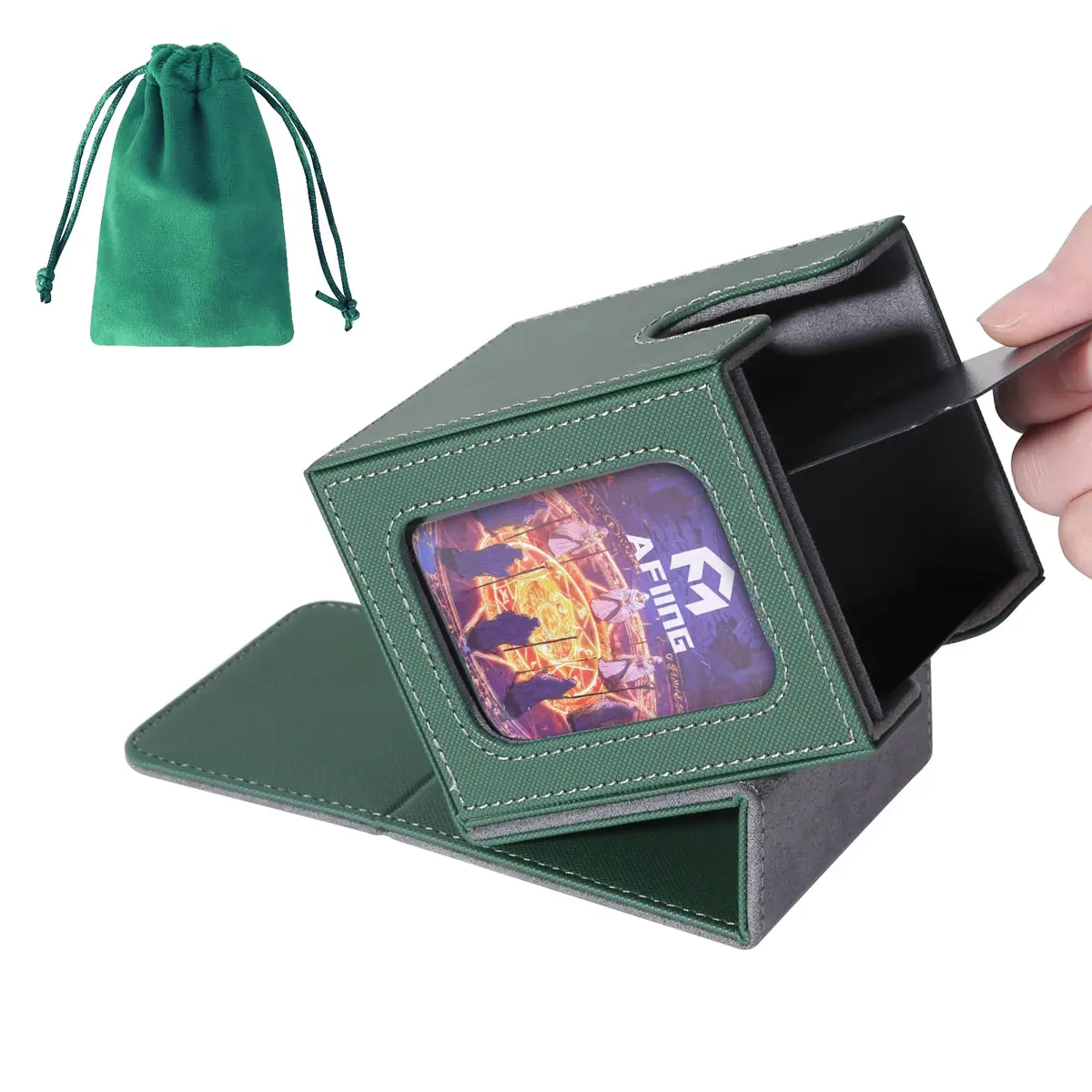 AFIING Commander Deck Box for Magic Cards 100 Double Sleeved Cards | Green/Grey - main product image