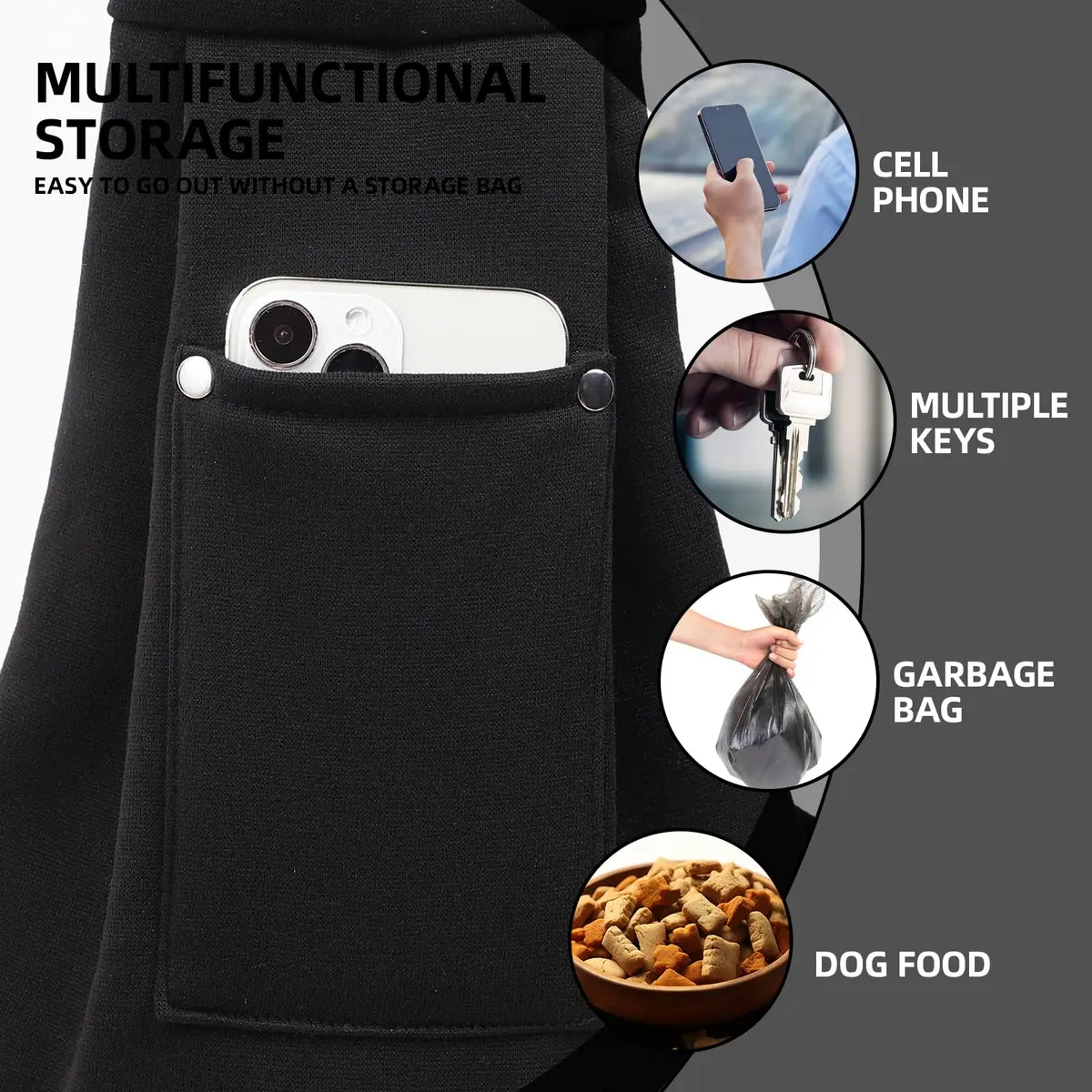 ARZQUT Small Pet Carrier Sling Bag with Storage Pocket & Safety Buckle, Black, 53cm (21") | Breathable Cotton for Dogs & Cats - view 3
