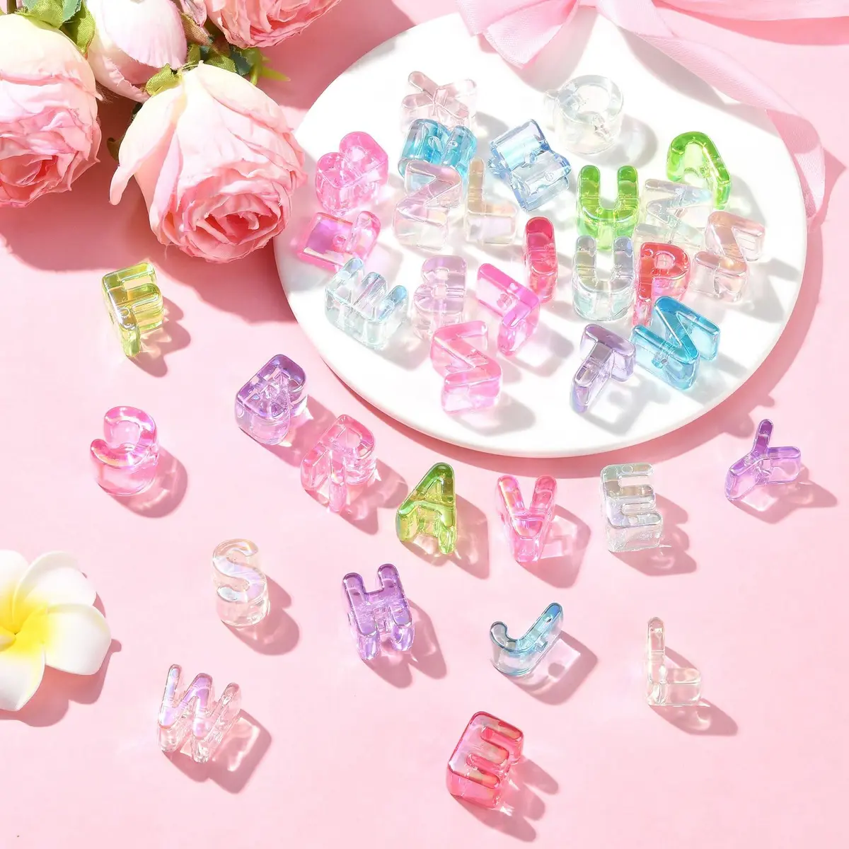 DanLingJewelry 90Pcs Random Acrylic Letter Beads Rainbow Alphabet Spacer Beads, 20-21mm (0.8in) | DIY Jewelry Making Supplies - view 5