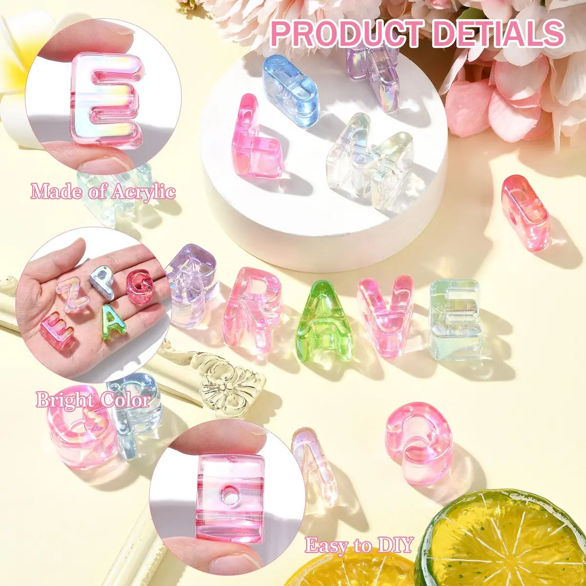 DanLingJewelry 90Pcs Random Acrylic Letter Beads Rainbow Alphabet Spacer Beads, 20-21mm (0.8in) | DIY Jewelry Making Supplies - view 3