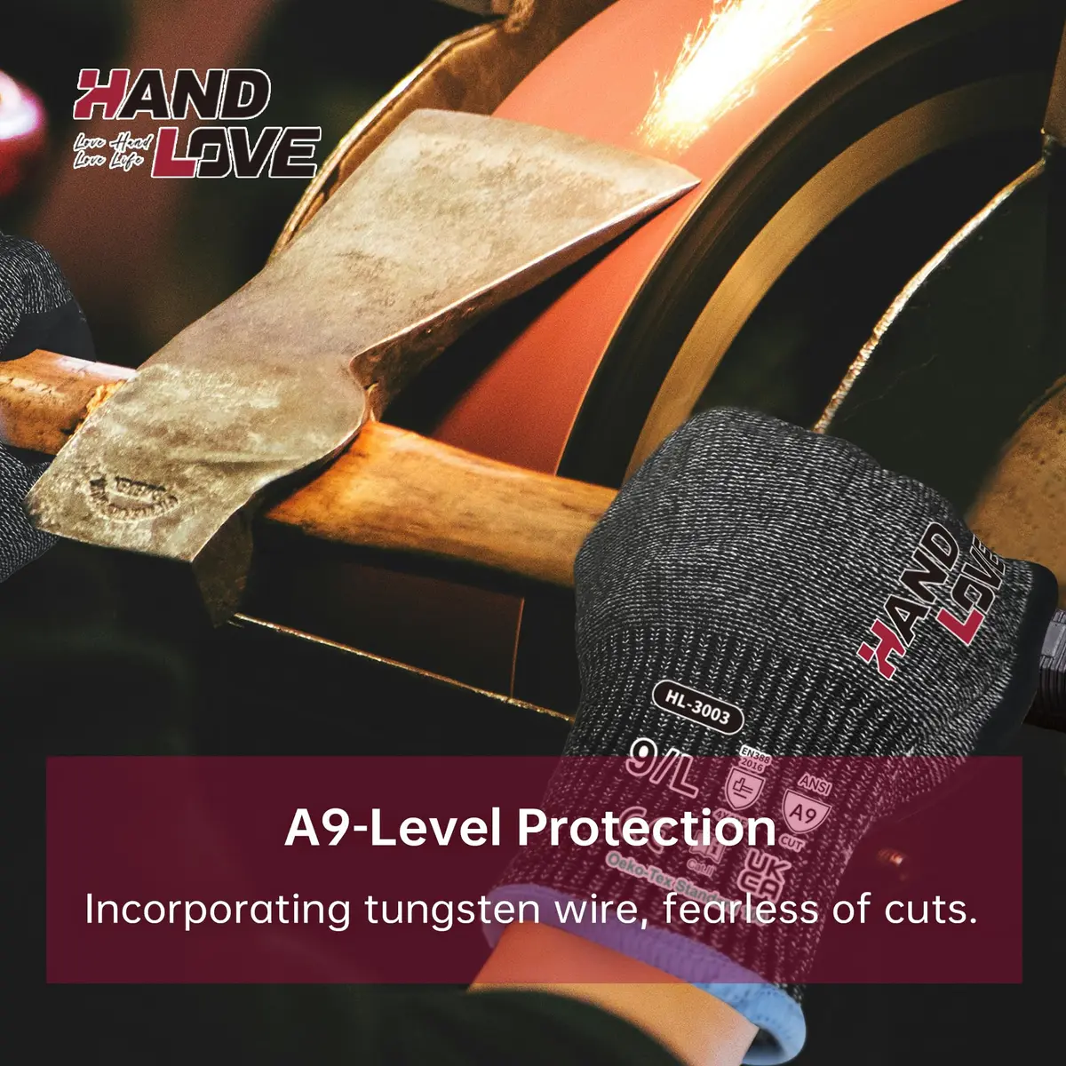 HandLove Cut Resistant Gloves – ANSI A7 Safety Work Gloves | Sandy Nitrile, Anti-Slip, Touchscreen, Durable, PFAS Free, Blue, 6Pairs, M - view 7