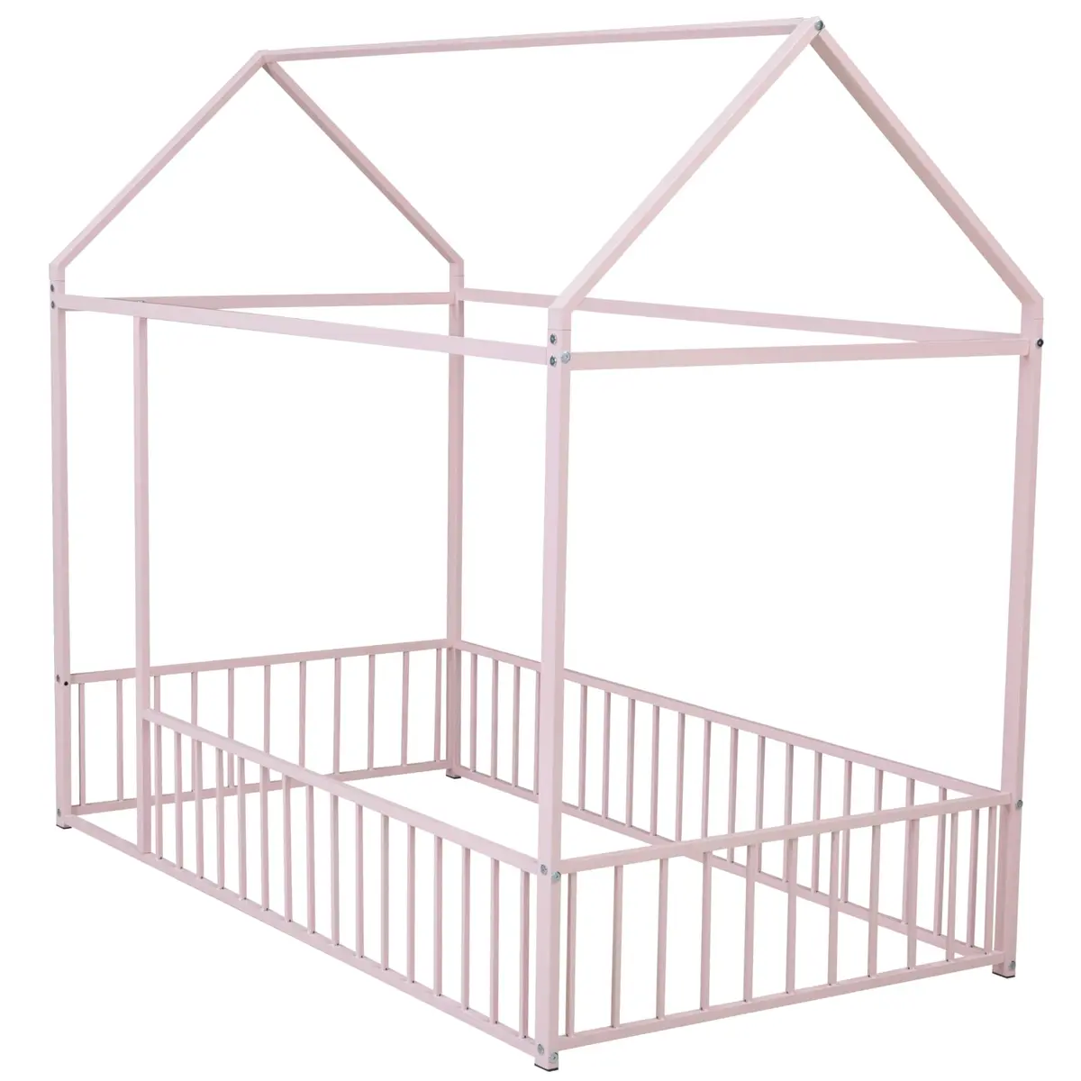 Brisca Twin Size Metal Bed with Roof | Kids & Teens House Bed, Pink, 77.56"L x 40.55"W x 69.66"H - view 5
