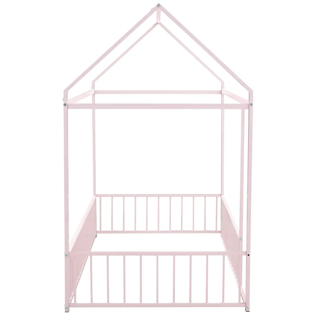 Brisca Twin Size Metal Bed with Roof | Kids & Teens House Bed, Pink, 77.56"L x 40.55"W x 69.66"H - view 6