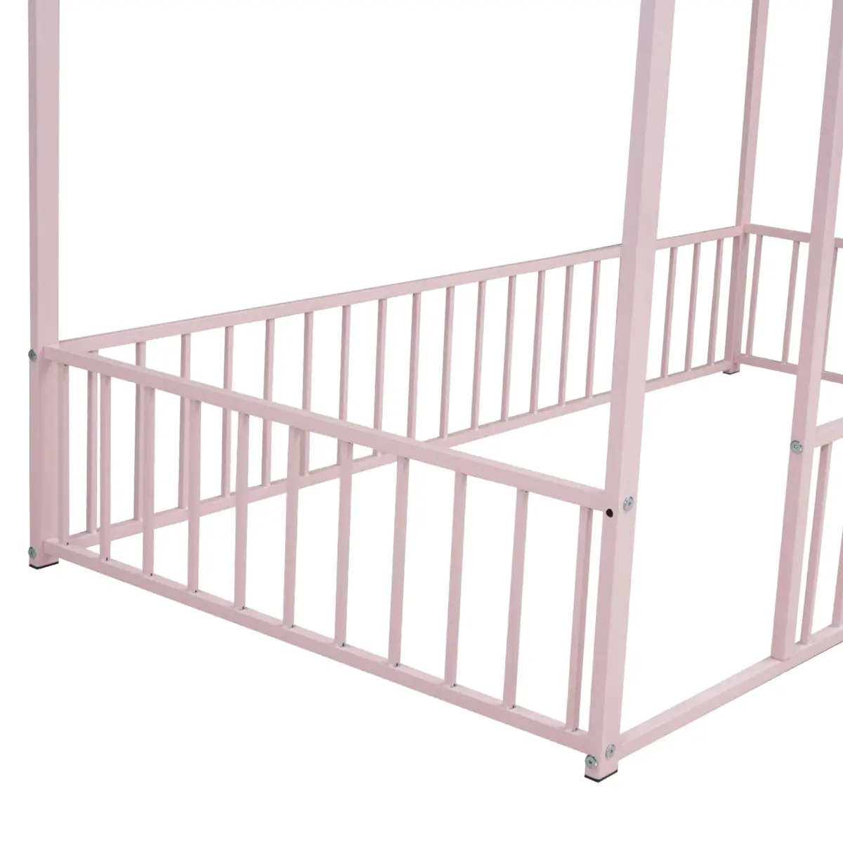 Brisca Twin Size Metal Bed with Roof | Kids & Teens House Bed, Pink, 77.56"L x 40.55"W x 69.66"H - view 7