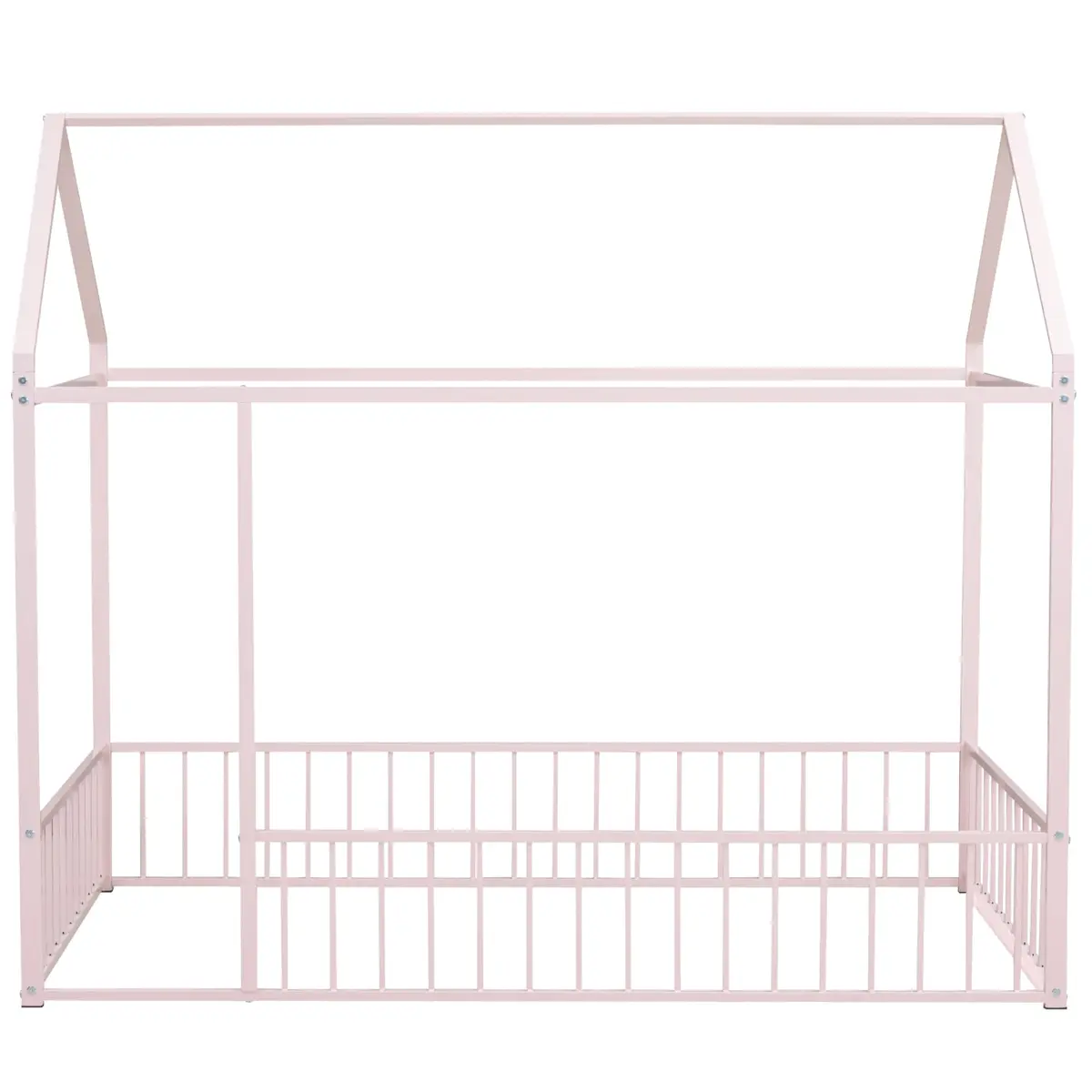 Brisca Twin Size Metal Bed with Roof | Kids & Teens House Bed, Pink, 77.56"L x 40.55"W x 69.66"H - view 4