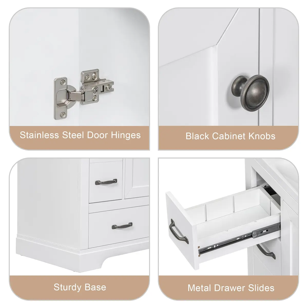Brisca 36" Bathroom Vanity Without Sink | Modern White Freestanding Cabinet with 6 Drawers - view 6