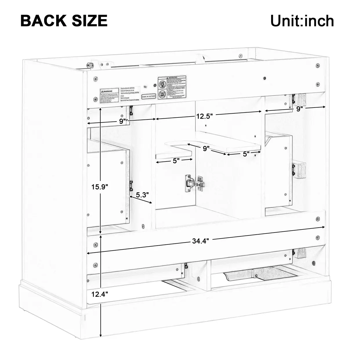 Brisca 36" Bathroom Vanity Without Sink | Modern White Freestanding Cabinet with 6 Drawers - view 4
