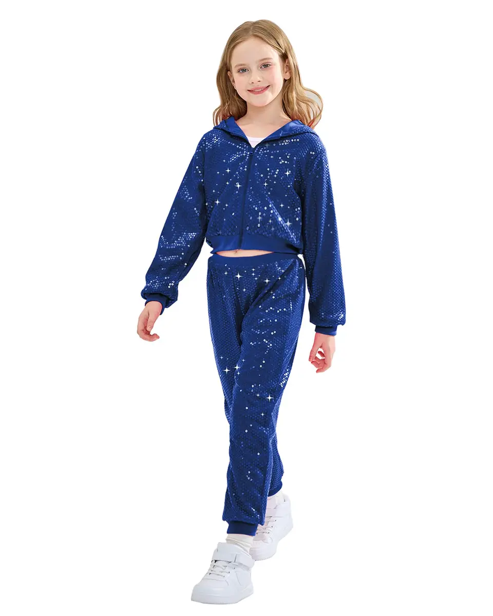 LOLANTA Girls Sequin Costume Jacket and Pants (Royal blue, 10-11Y) | Dazzling Sequin Dance Outfit for Girls - main product image