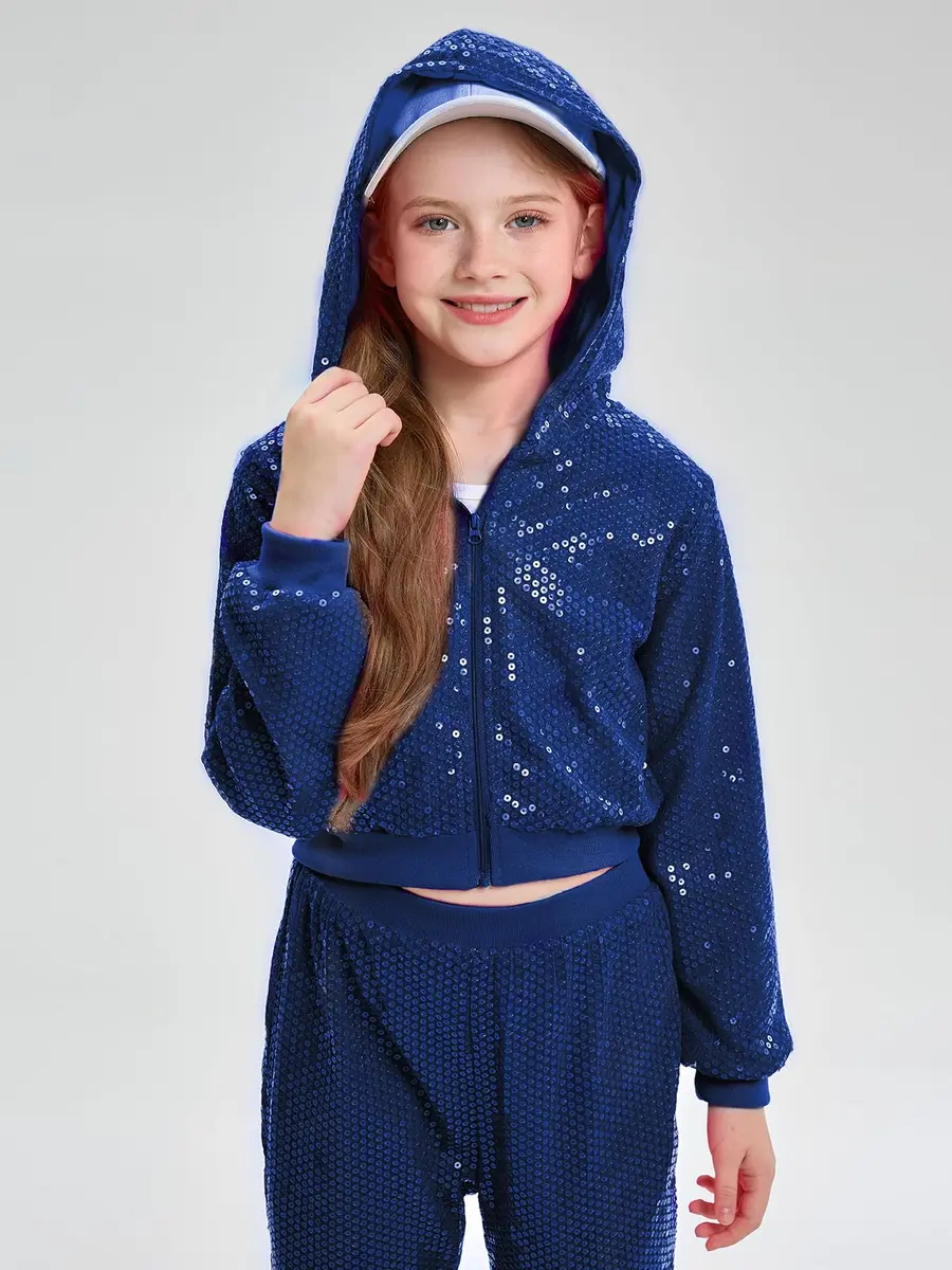 LOLANTA Girls Sequin Costume Jacket and Pants (Royal blue, 10-11Y) | Dazzling Sequin Dance Outfit for Girls - view 5