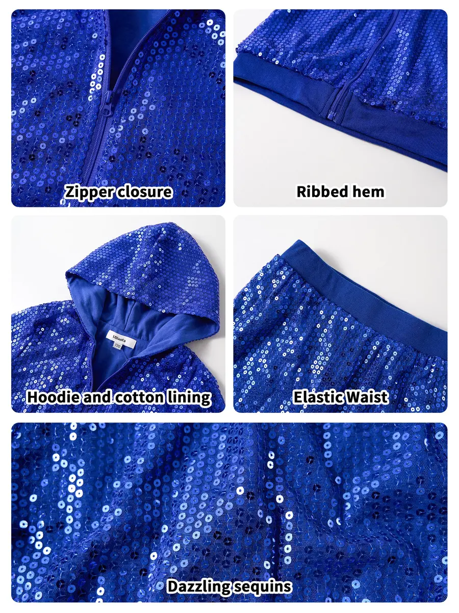 LOLANTA Girls Sequin Costume Jacket and Pants (Royal blue, 10-11Y) | Dazzling Sequin Dance Outfit for Girls - view 2