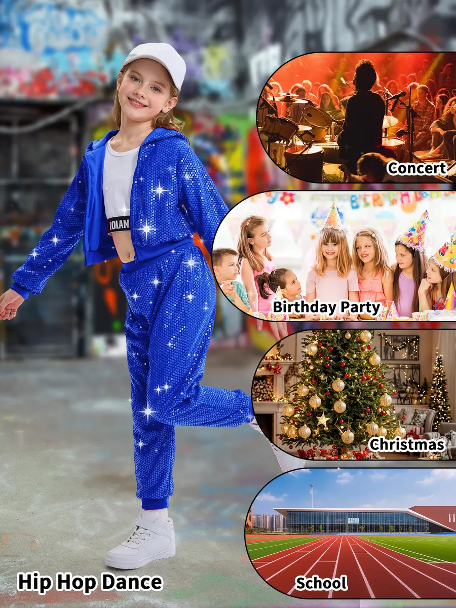 LOLANTA Girls Sequin Costume Jacket and Pants (Royal blue, 10-11Y) | Dazzling Sequin Dance Outfit for Girls - view 4