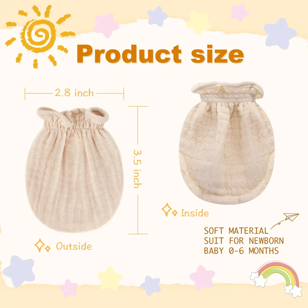 Pro Goleem Baby Mittens 3-Pack | Soft Breathable Cotton for Newborns 0-6M - view 5