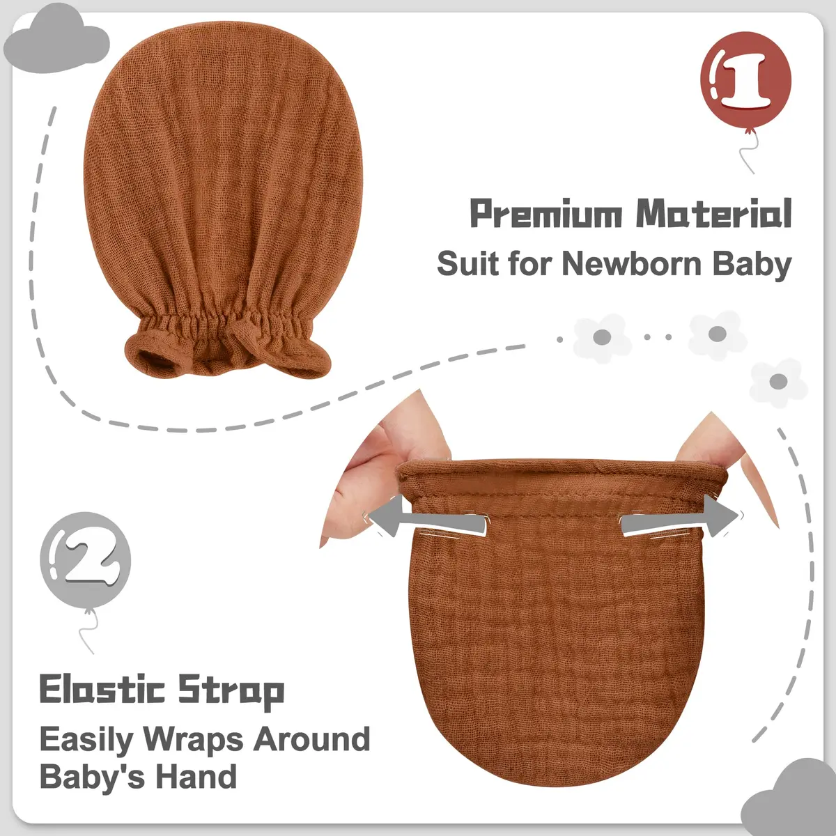 Pro Goleem Baby Mittens 3-Pack | Soft Breathable Cotton for Newborns 0-6M - view 6