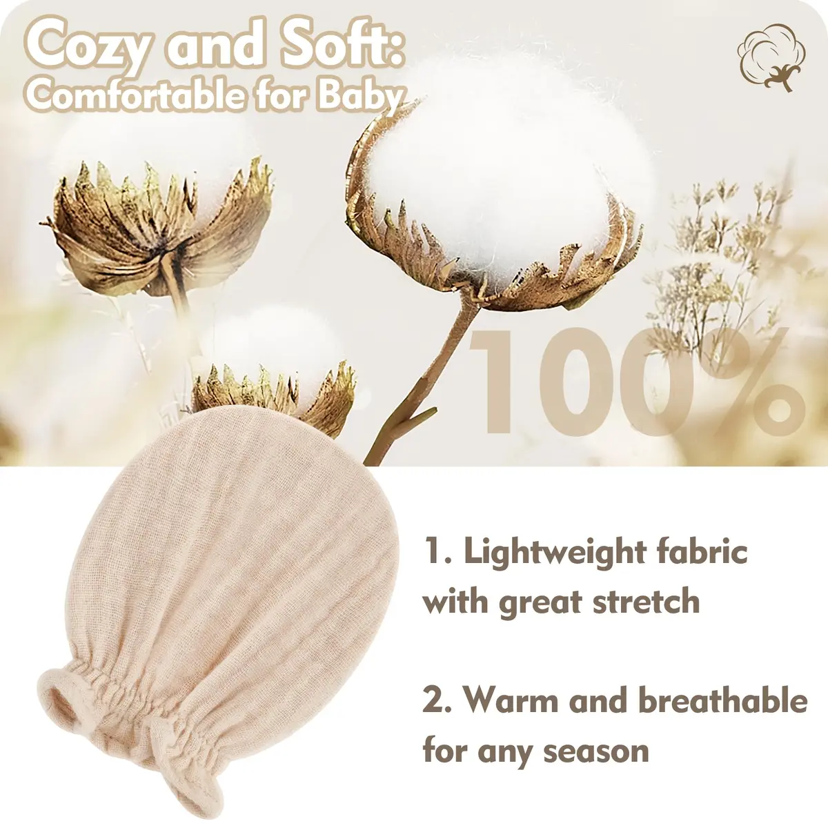 Pro Goleem Baby Mittens 3-Pack | Soft Breathable Cotton for Newborns 0-6M - view 7