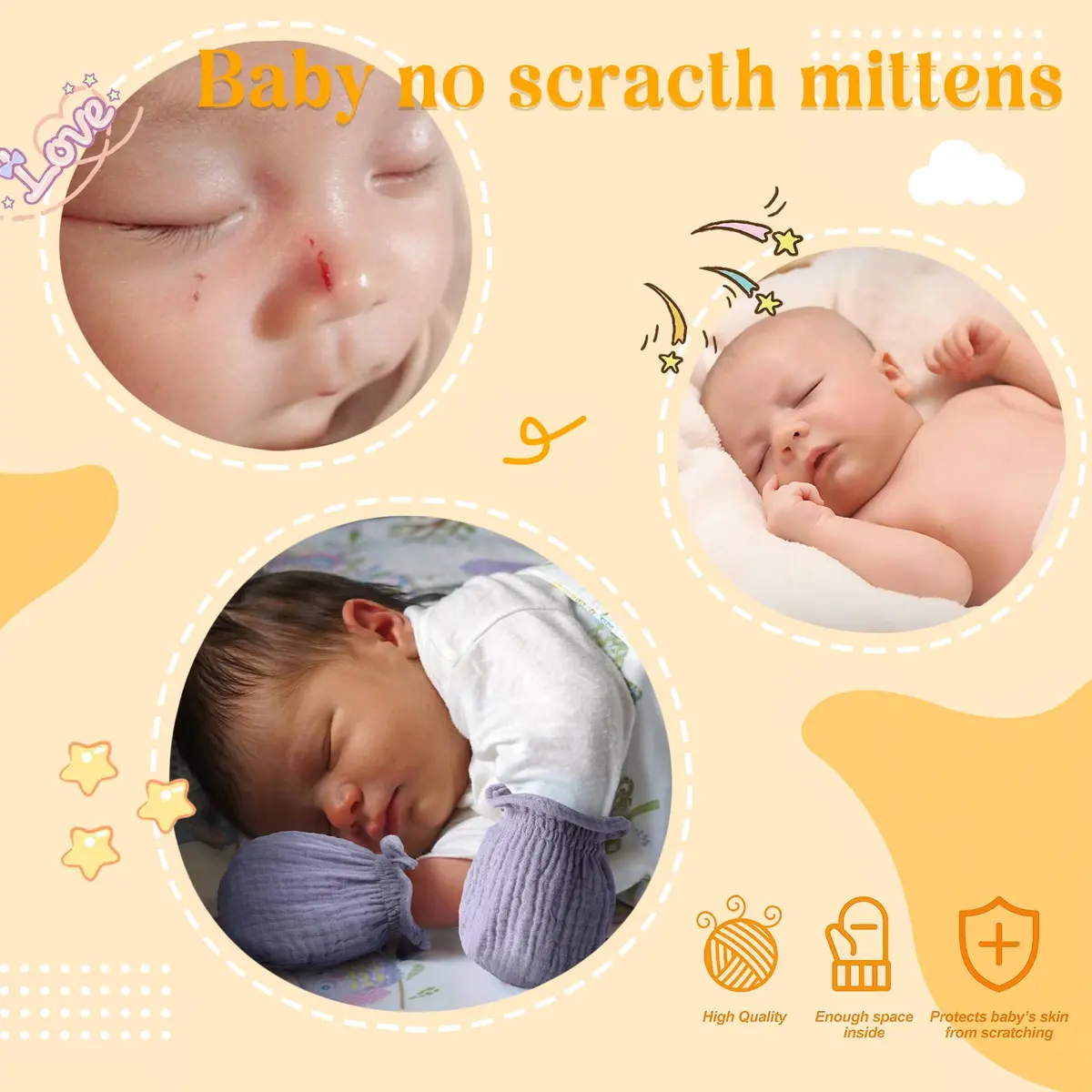 Pro Goleem Baby Mittens 3-Pack | Soft Breathable Cotton for Newborns 0-6M - view 4