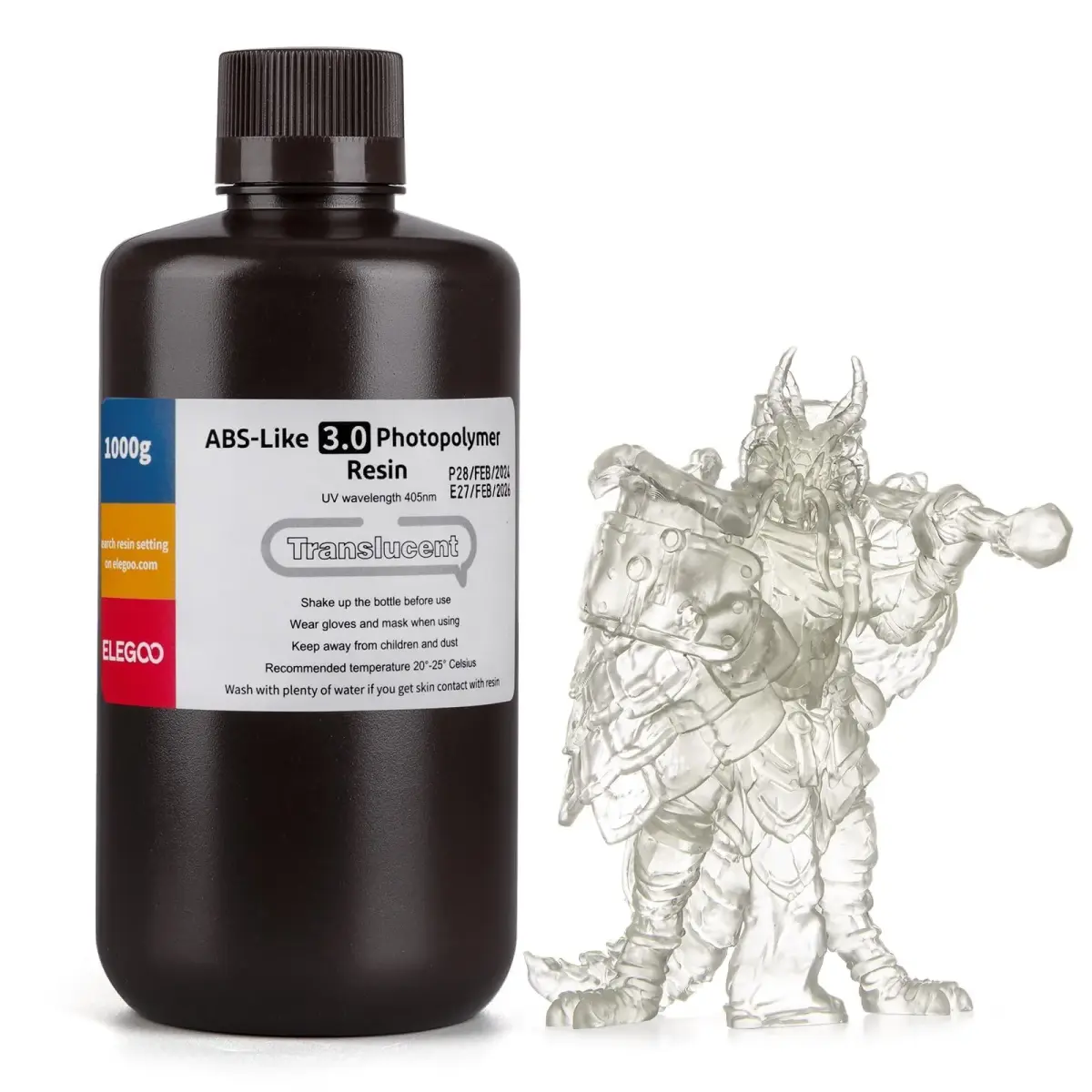 ELEGOO ABS-Like 3.0 Resin Translucent 1000g (1kg / 2.2lb) | High Strength & Toughness for LCD/DLP Printers - main product image