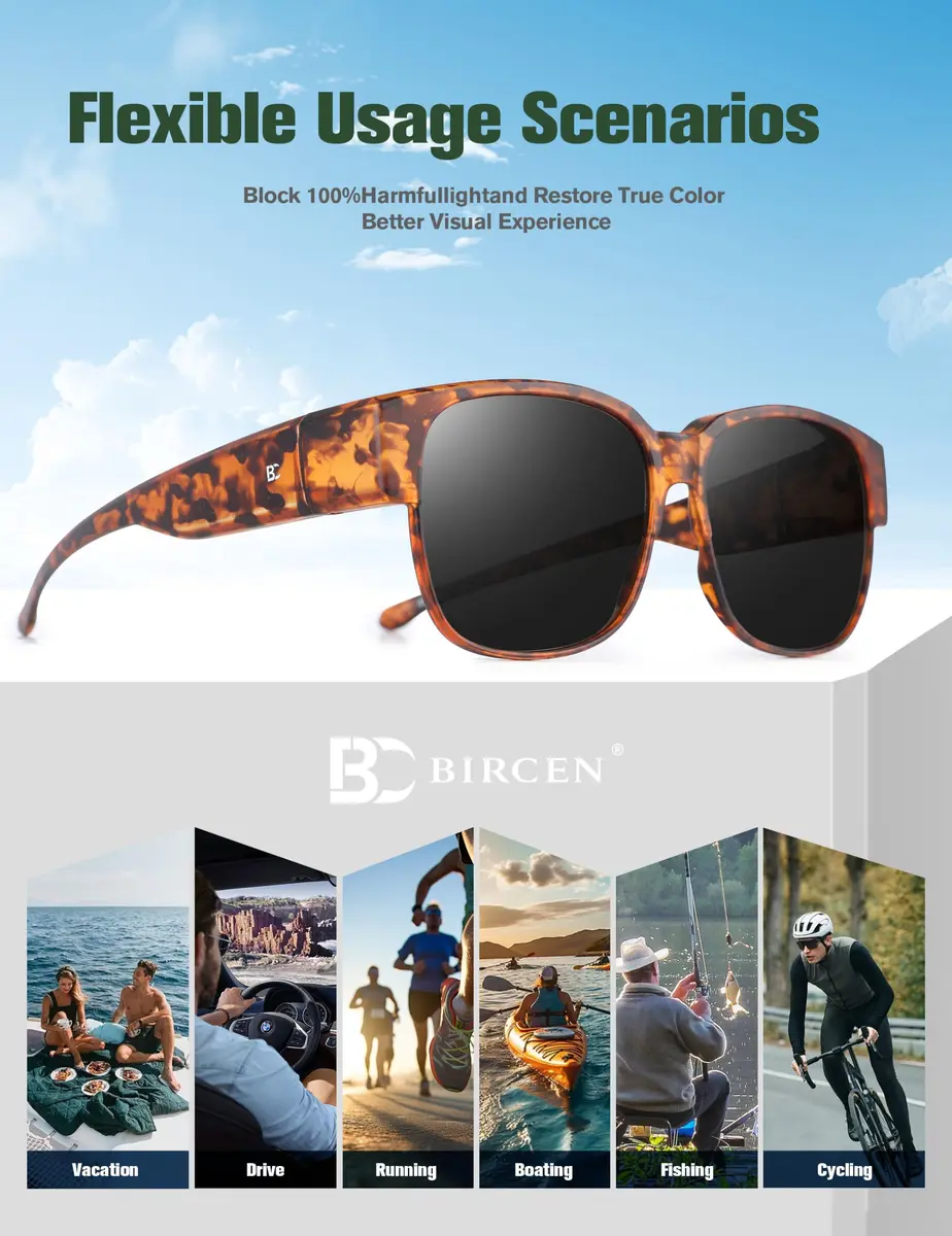 BIRCEN Polarized Fit Over Sunglasses for Men & Women | 21.5g TR90 Frame, 58mm Lens Width - view 6