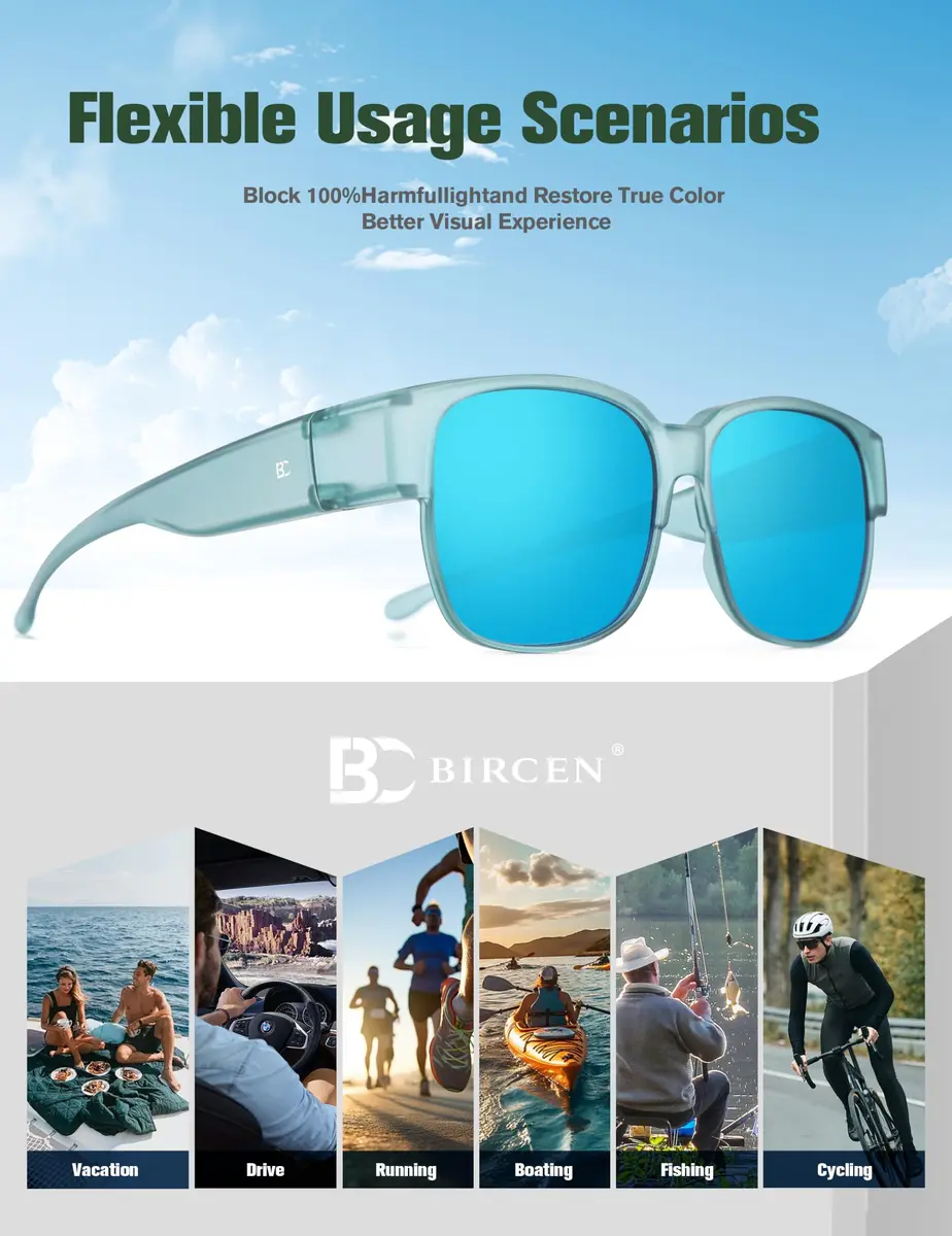 BIRCEN Polarized Fit Over Sunglasses with TR90 Frame, Blue Lens, Standard Size | Wear Over Prescription Glasses - view 6