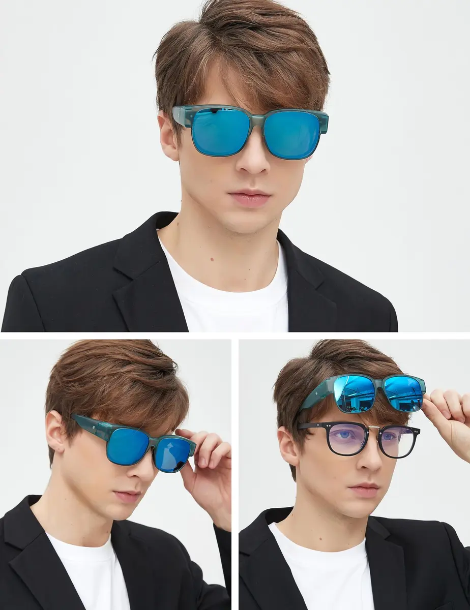 BIRCEN Polarized Fit Over Sunglasses with TR90 Frame, Blue Lens, Standard Size | Wear Over Prescription Glasses - view 2