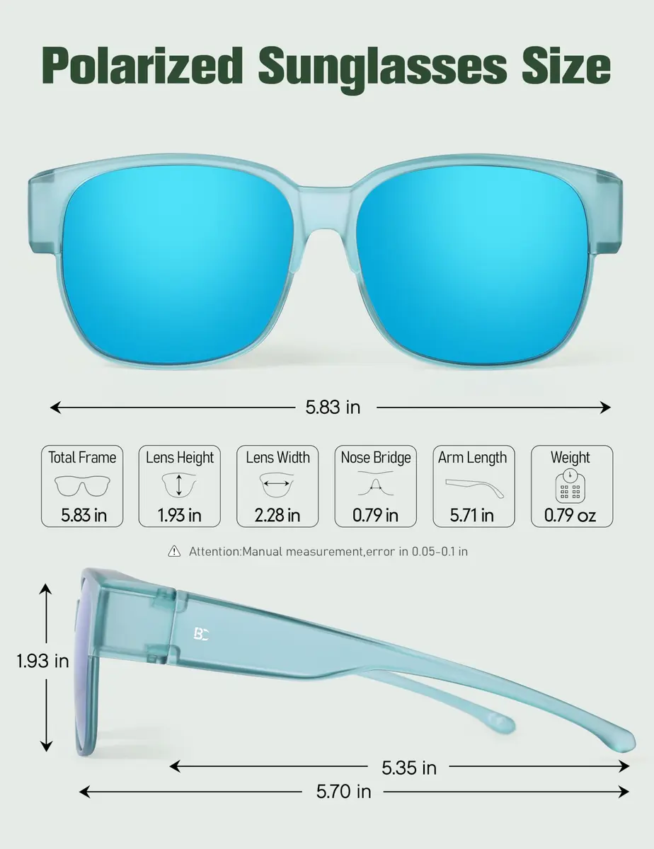 BIRCEN Polarized Fit Over Sunglasses with TR90 Frame, Blue Lens, Standard Size | Wear Over Prescription Glasses - view 3