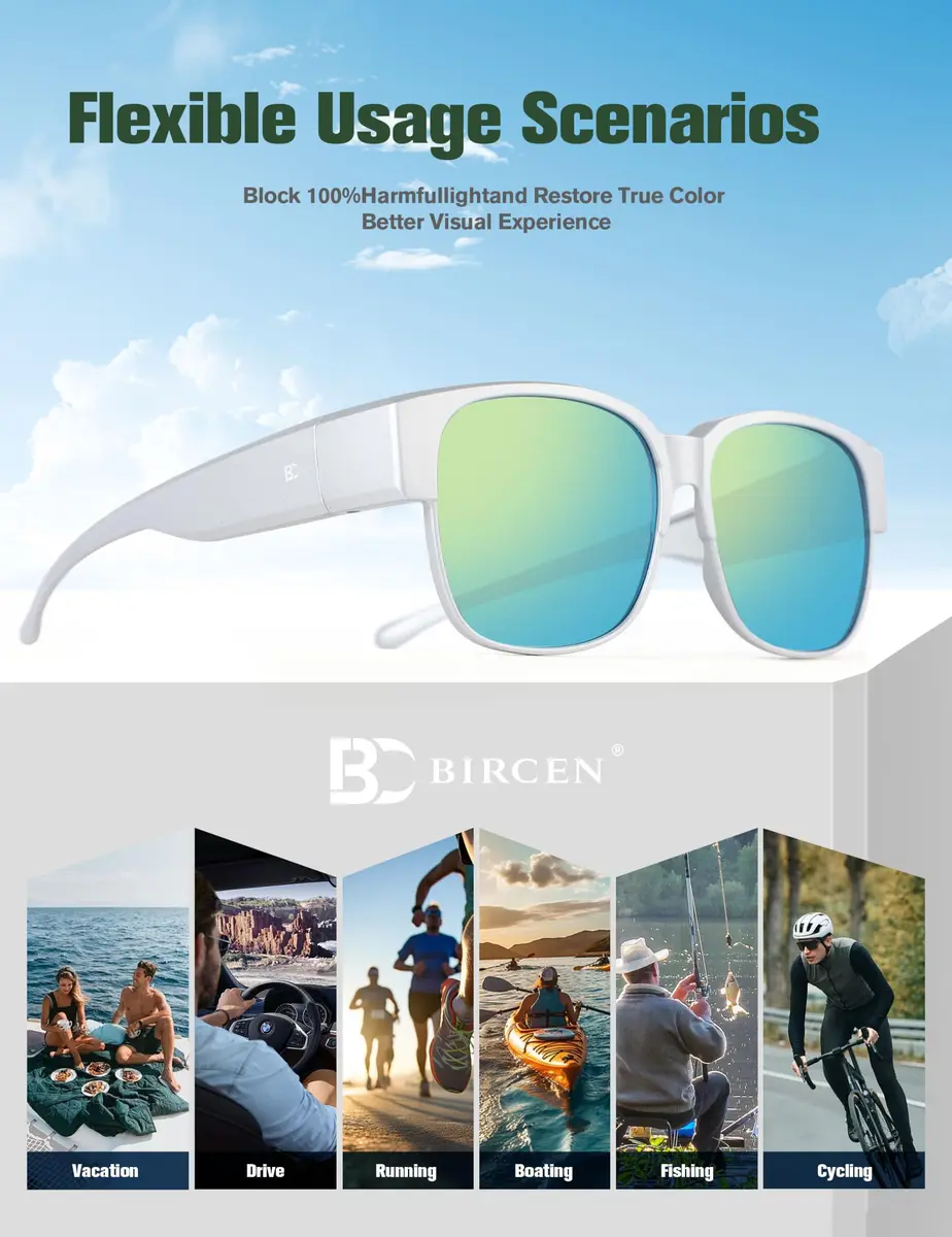 BIRCEN Polarized Fit Over Sunglasses for Prescription Glasses, TR90 Frame, 58mm Lens | UV Protection Wrap Around Shades - view 6